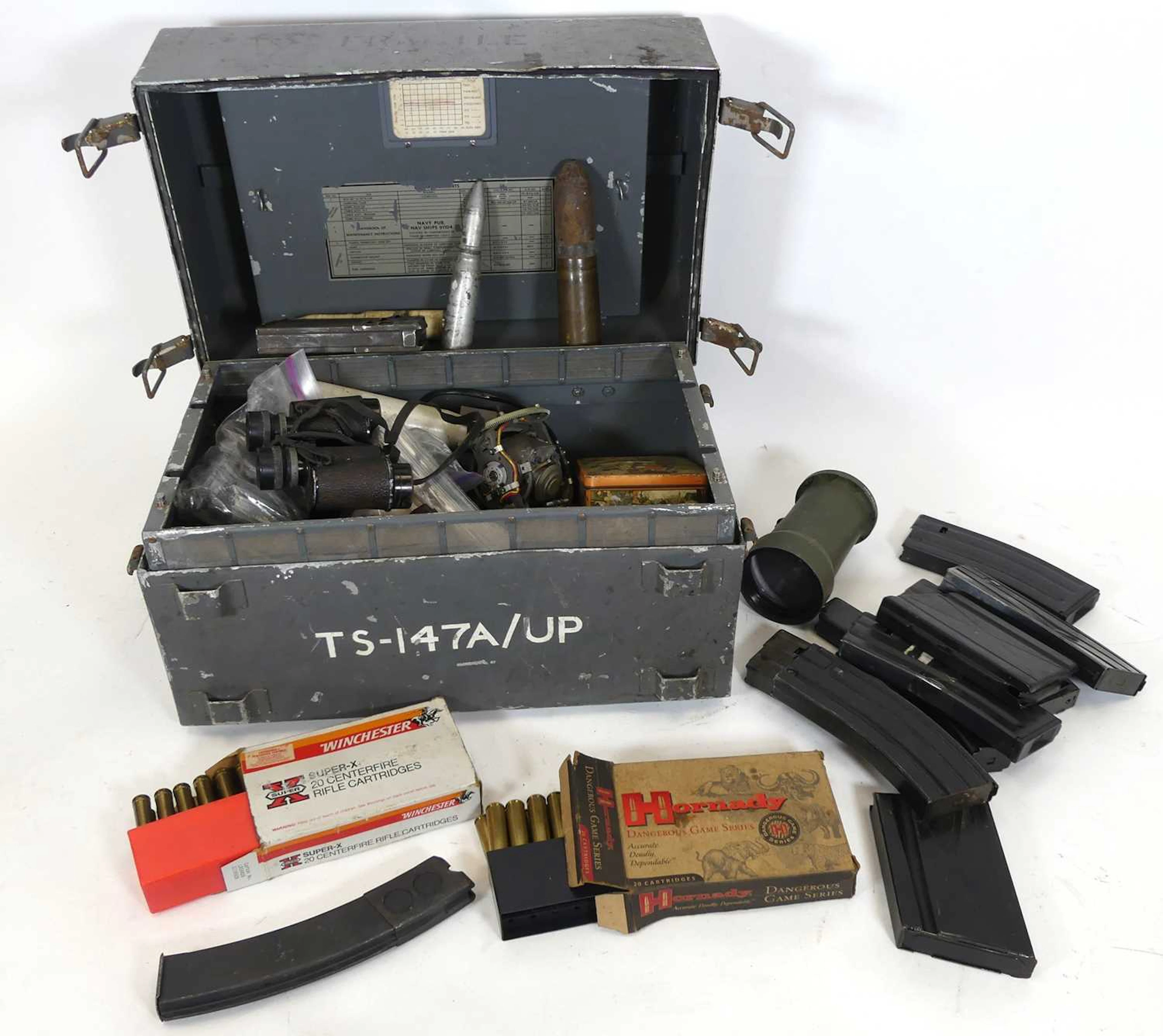 Lot 1080 - A Nato metal box containing various machine
