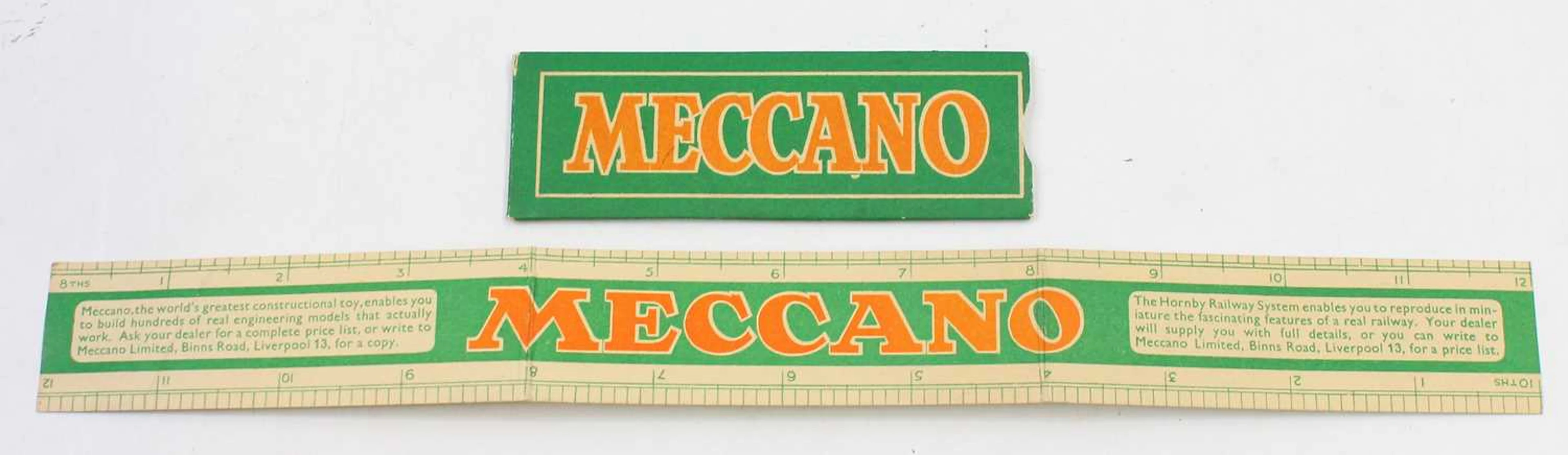 Lot 1831 - Meccano card 12" ruler printed green and