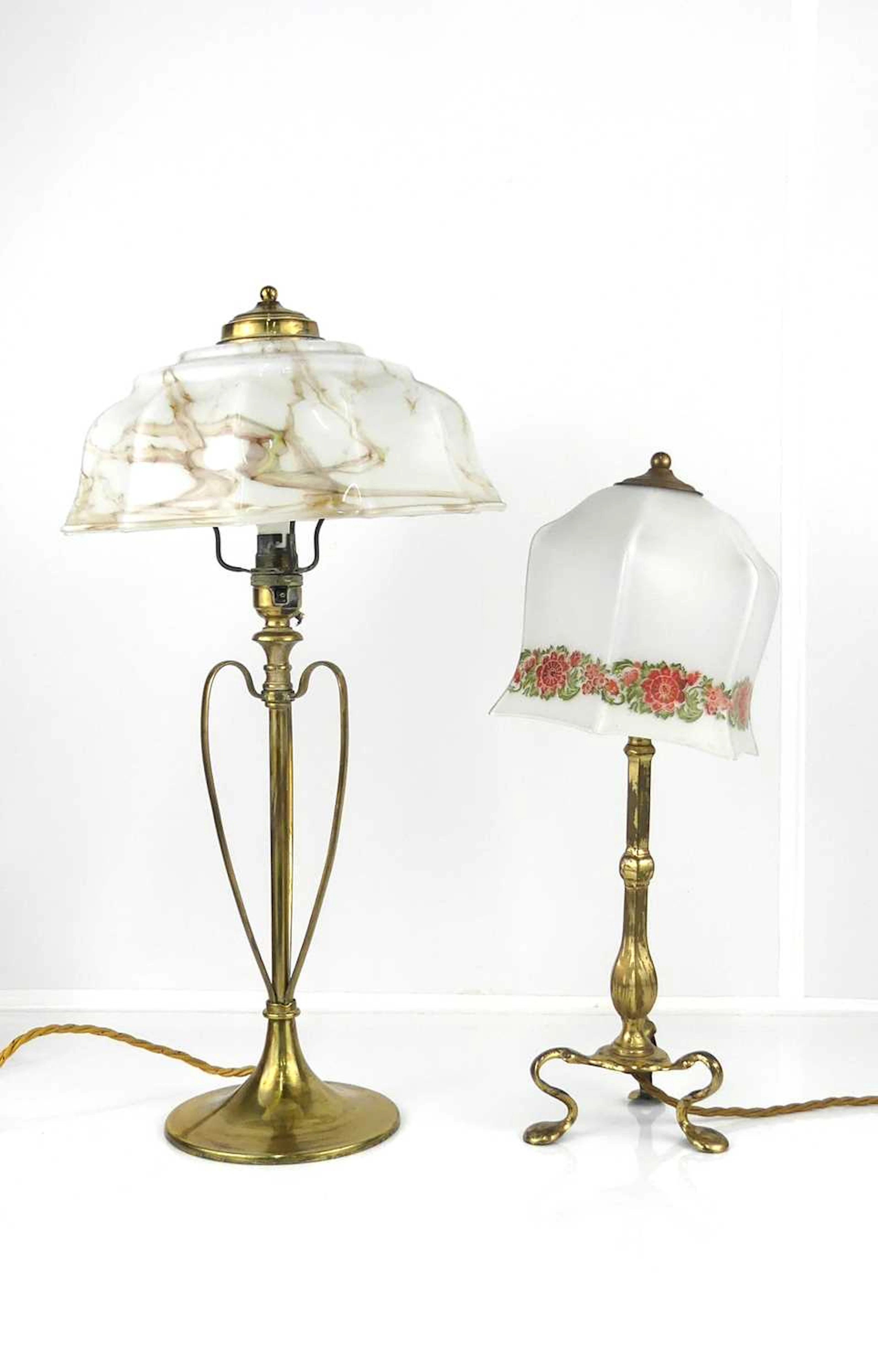Lot 11 - An Art Nouveau lacquered brass table lamp