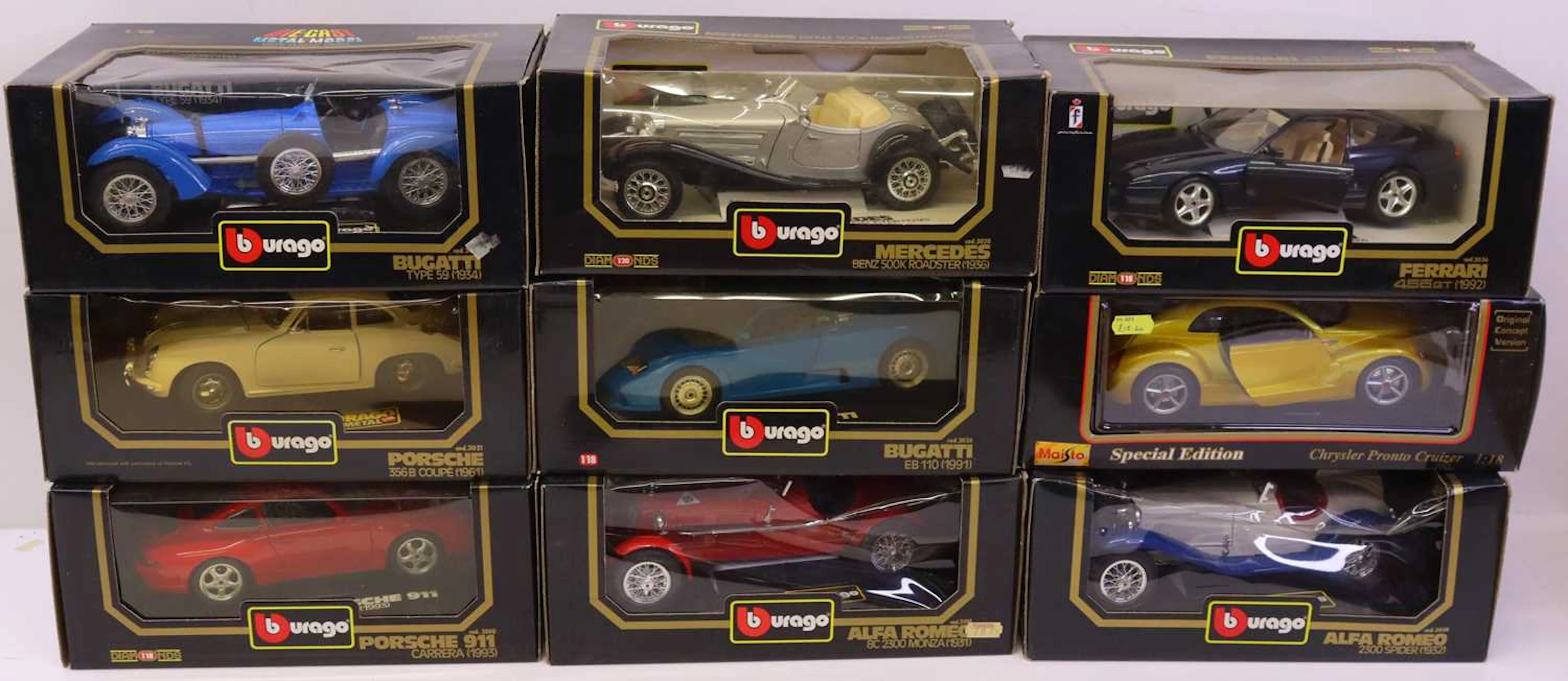 Lot 173 - Burago and Maisto 1/18 scale group of 9