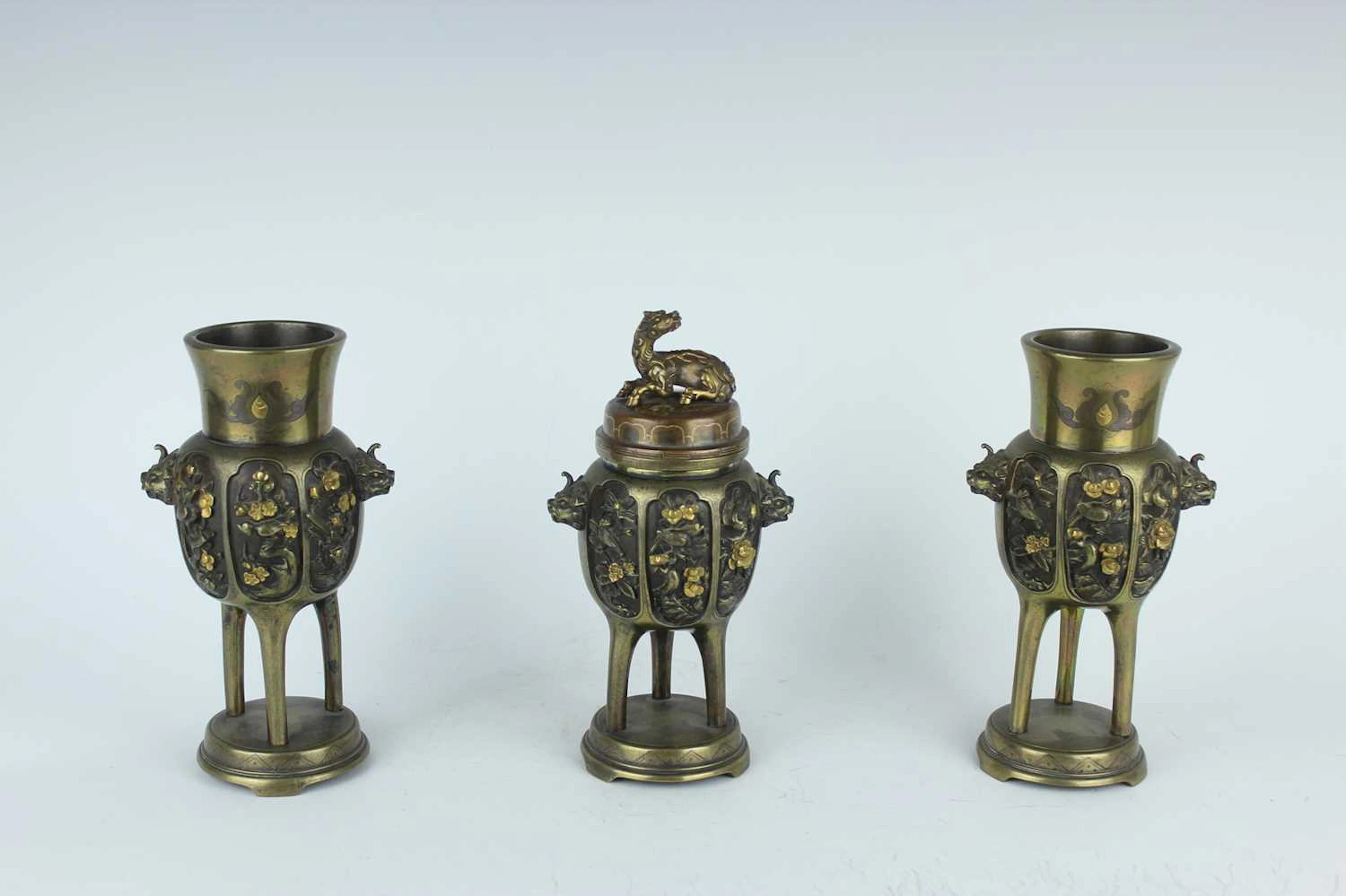 Lot 207 - A group of three Japanese silver-inlaid