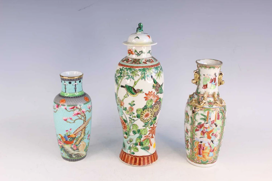 Lot 149 - Three Chinese Famille Rose Porcelain Vases