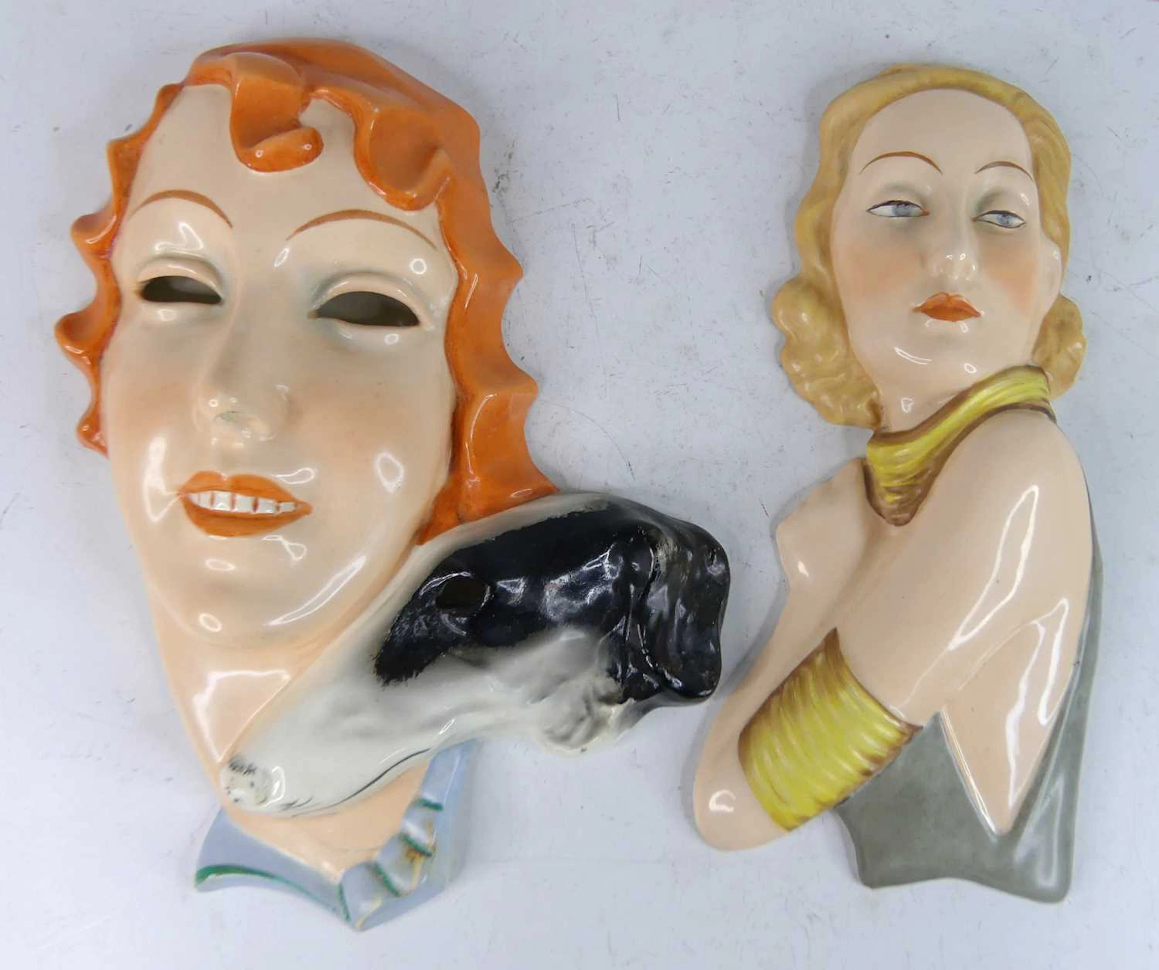 Lot 28 - Two 1930s Czechoslovakian pottery wall masks