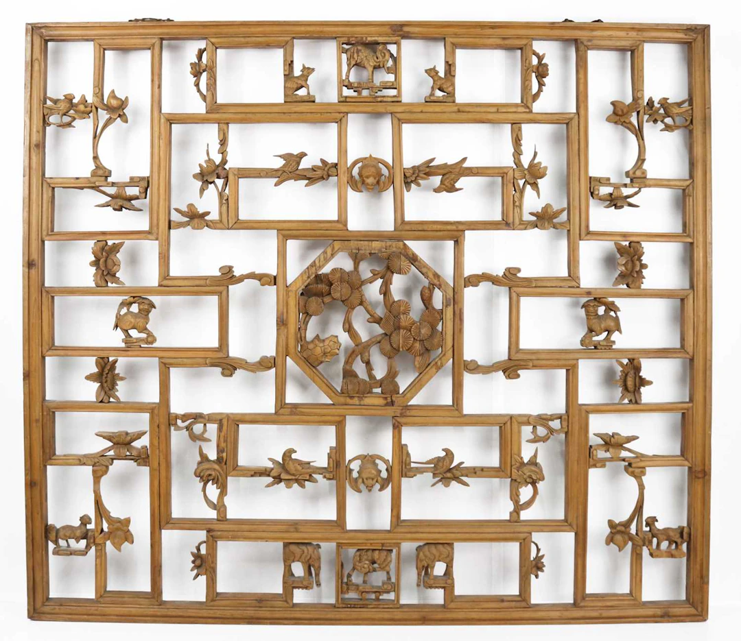 Lot 177 - A Chinese carved wooden lattice window panel