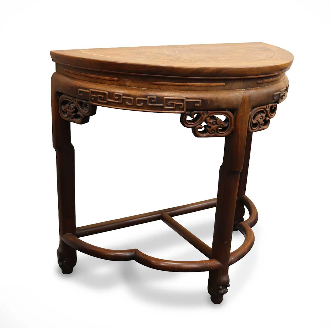 Lot 187 - A Chinese carved hardwood semi-circular