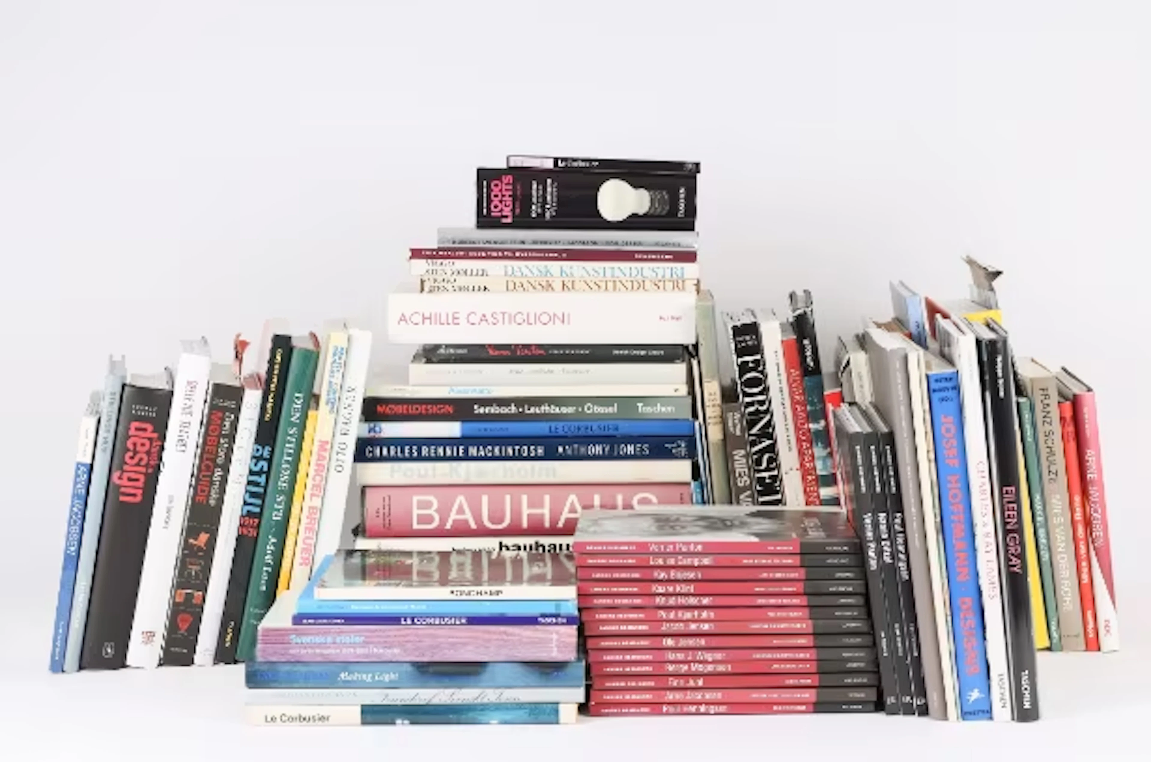 A collection of books about Danish and international furniture design