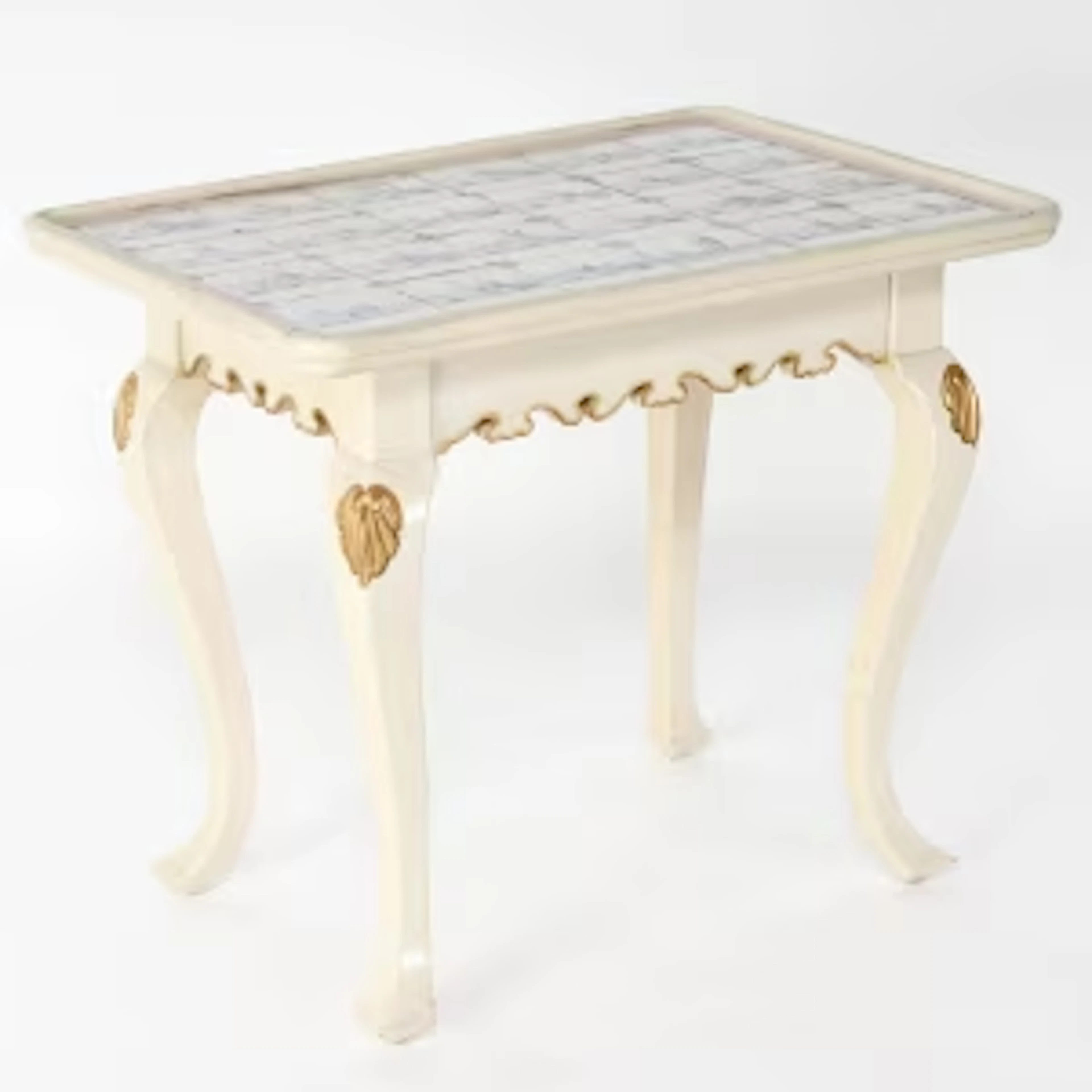 Newer tray table with Dutch tiles from the 18th century.