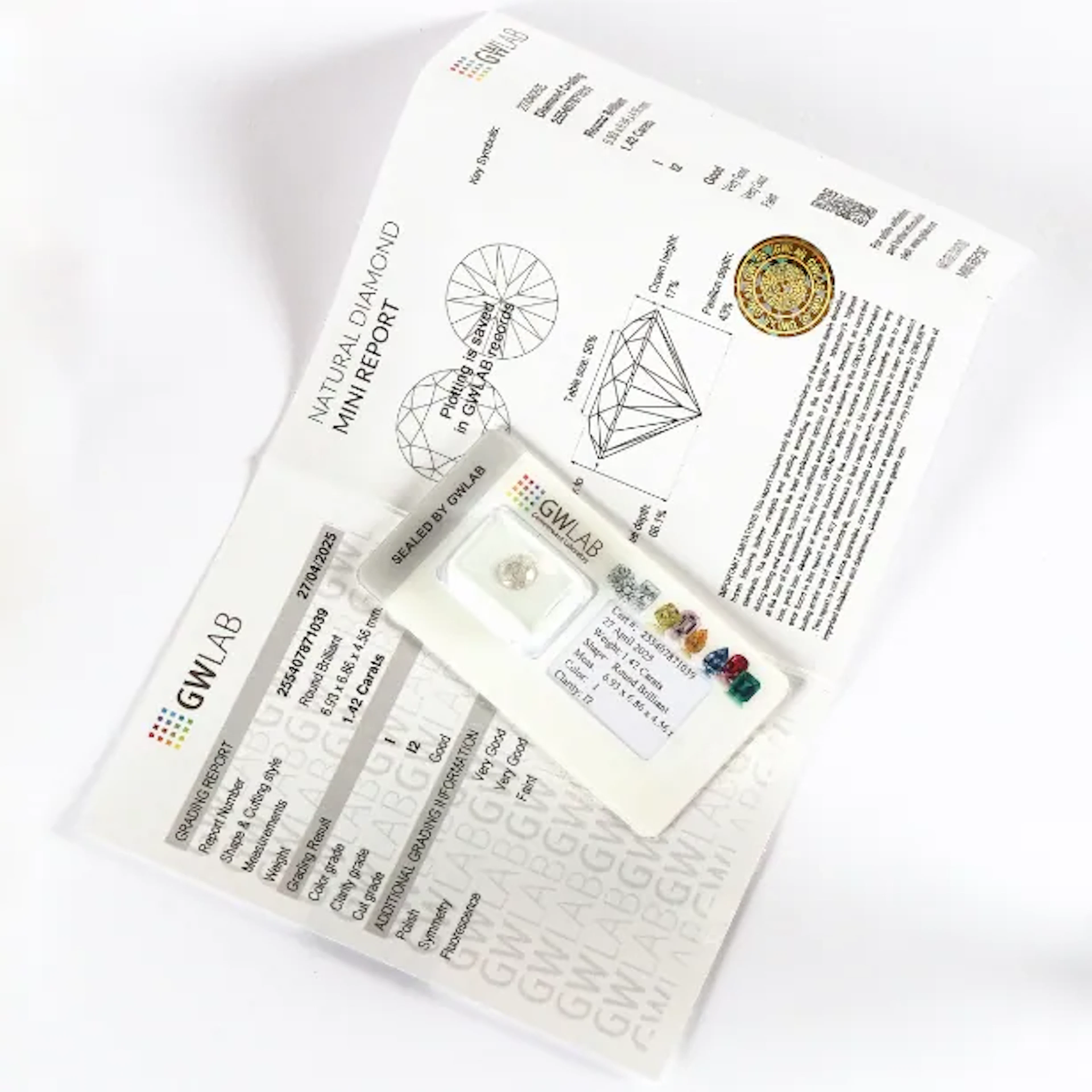 Unmounted brilliant, 1.42 ct.