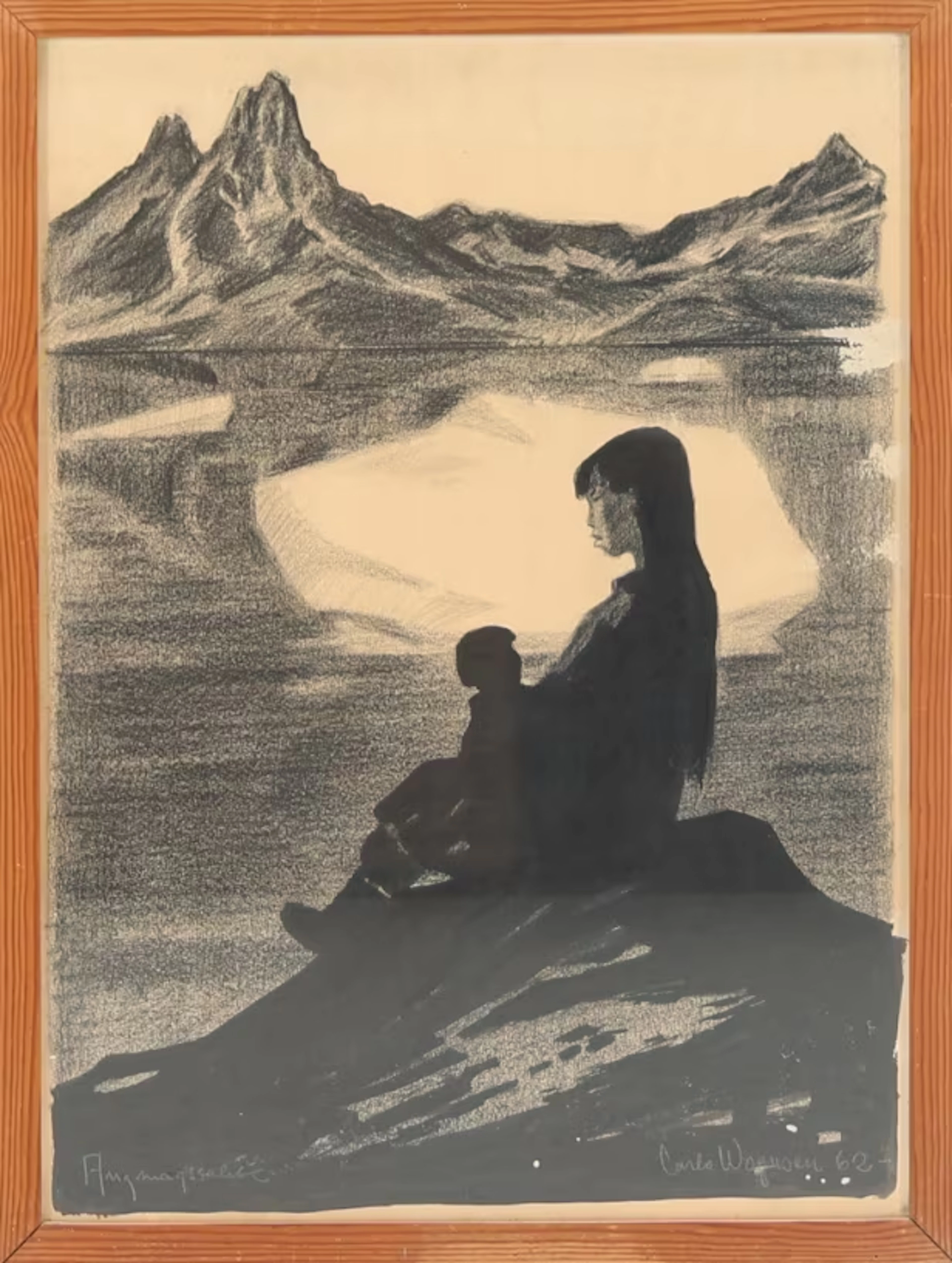 Carlo Mogensen: Portrait of woman and child - ink - 1962