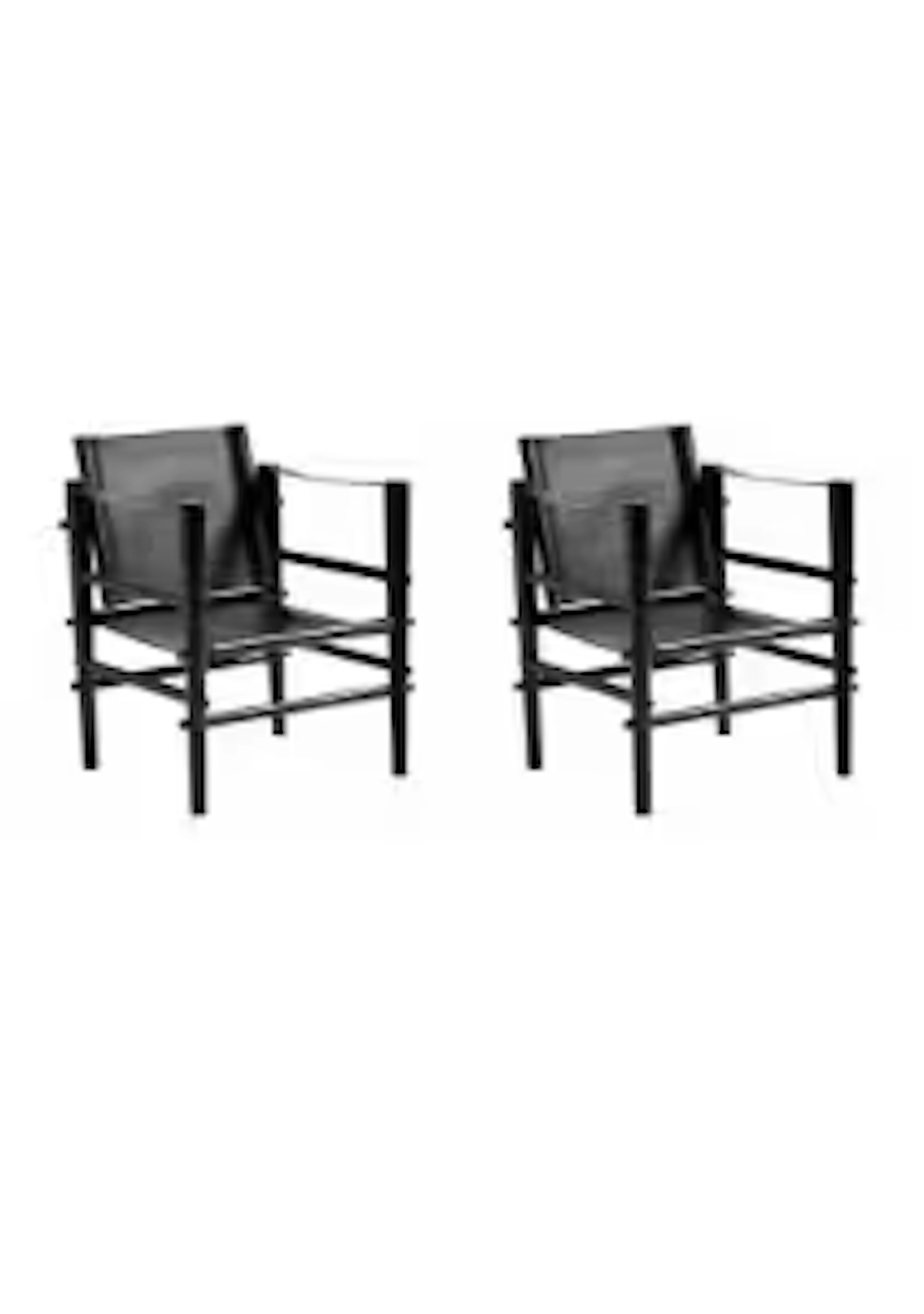 China's. Two safari chairs in bamboo and black artificial leather.