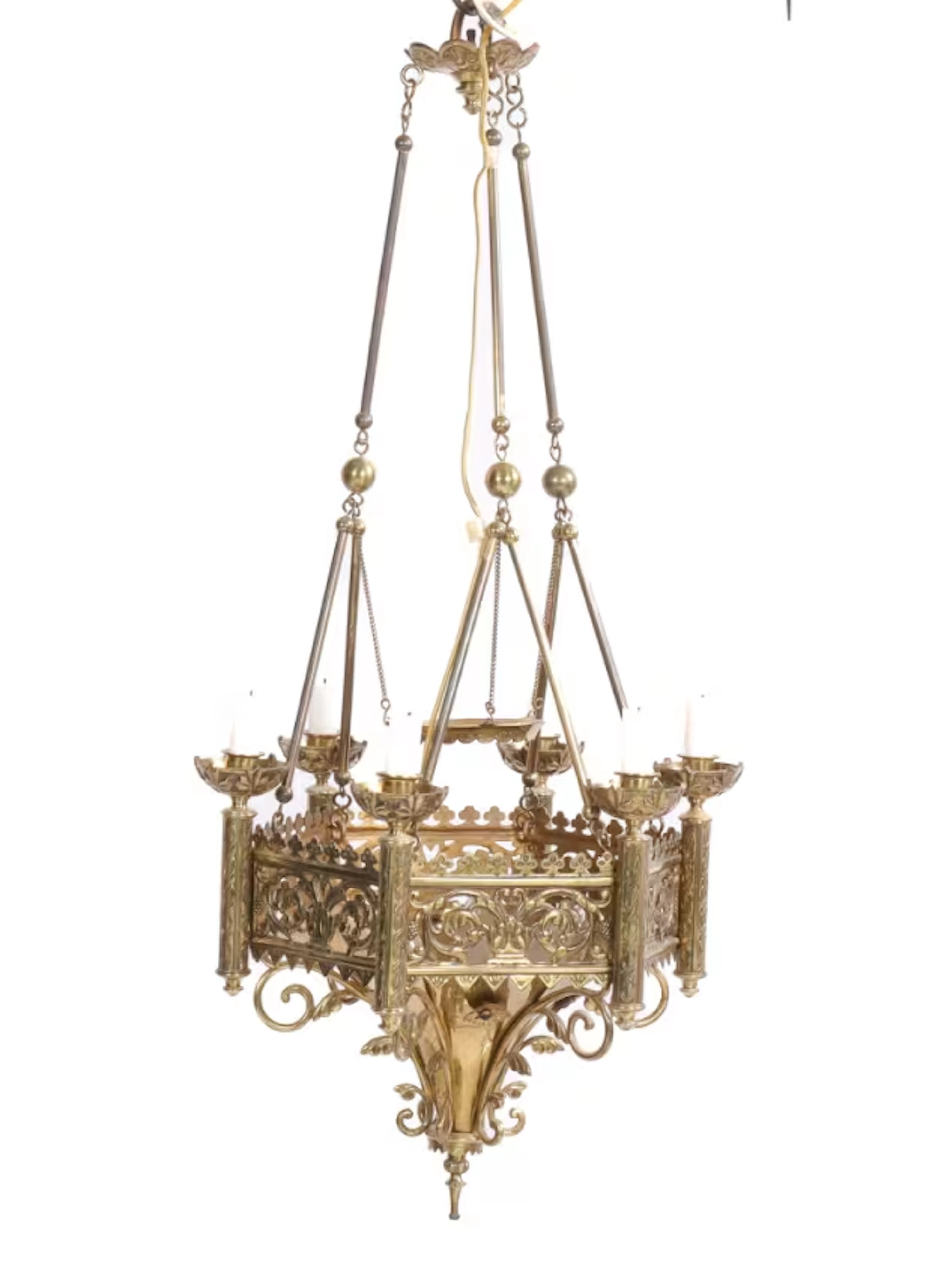 Neo-Gothic brass chandelier