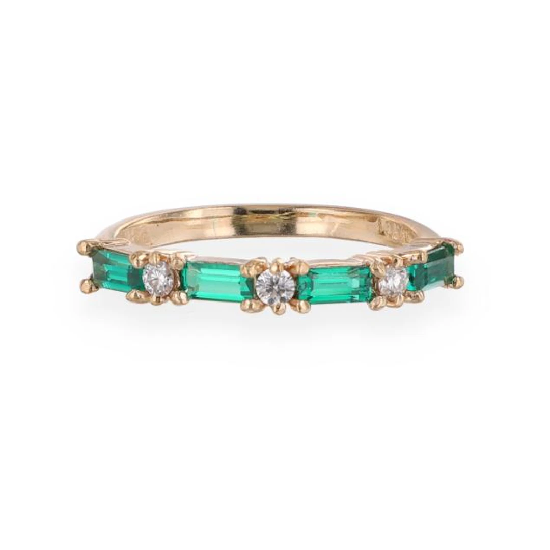 Gold, Diamond, and Synthetic Emerald Band