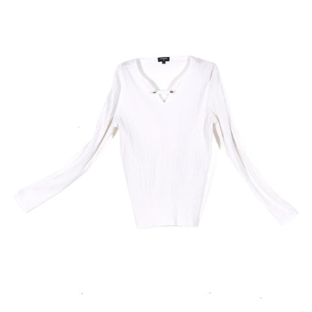 White Ribbed Knit Top, Chanel