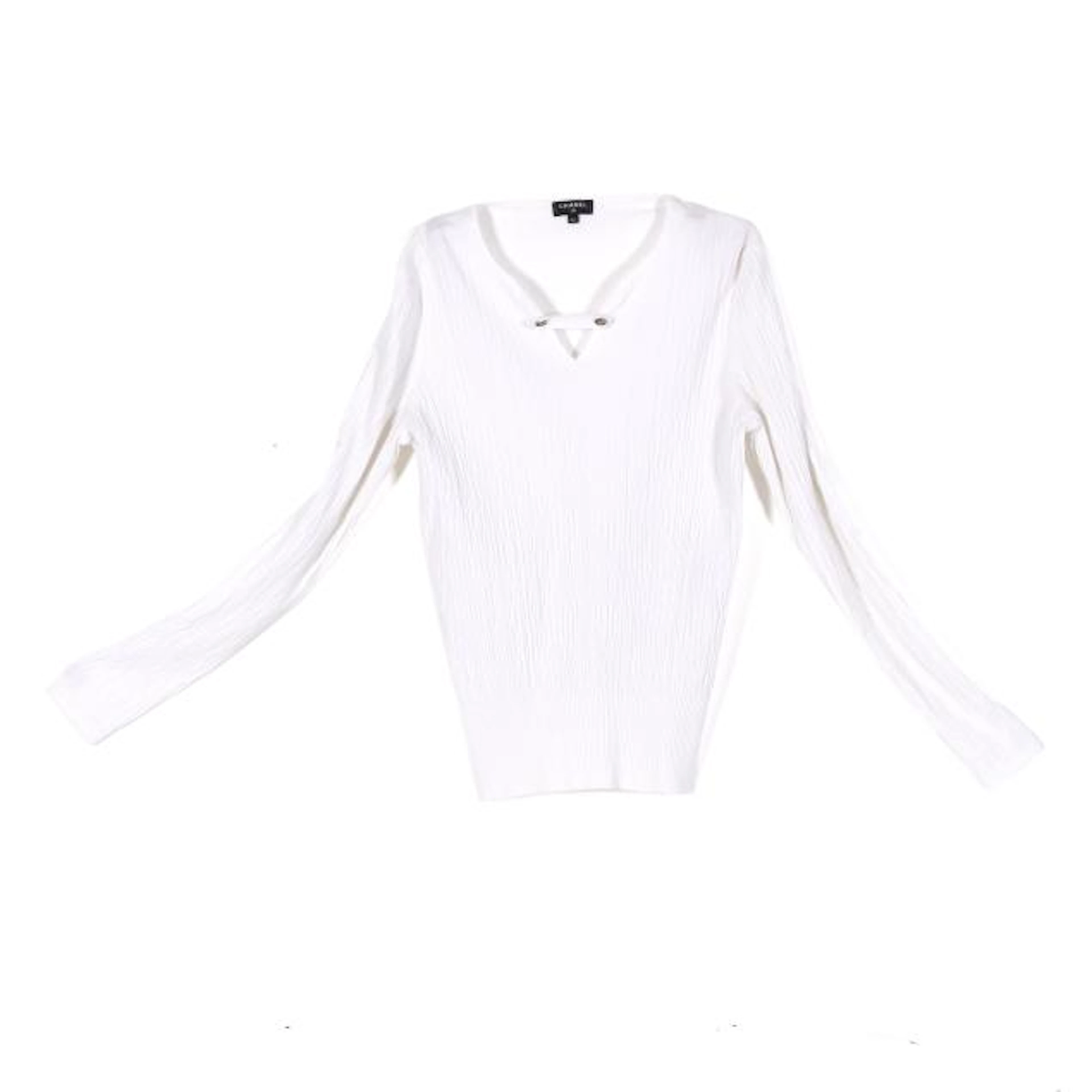 White Ribbed Knit Top, Chanel