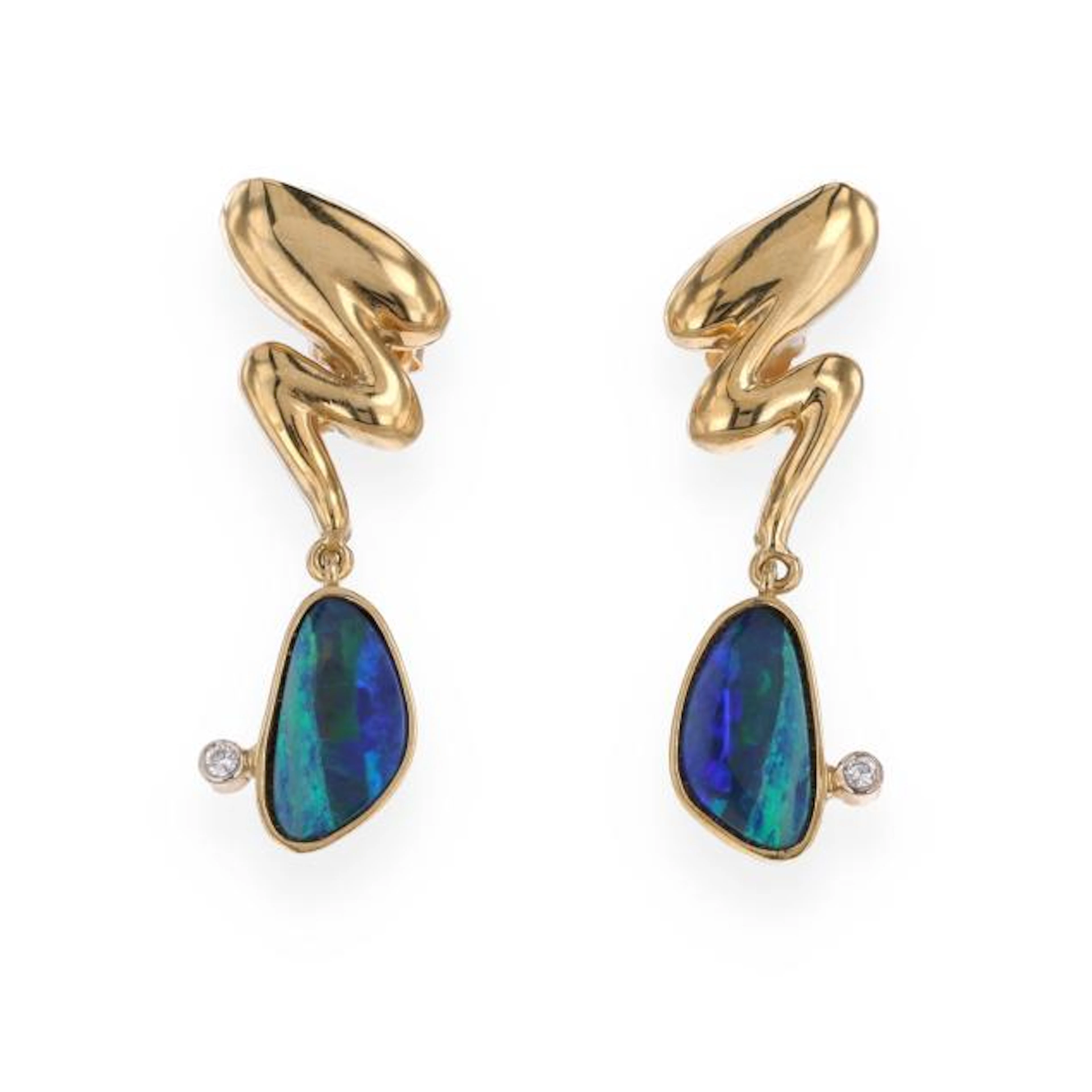 Gold, Opal, and Diamond Dangle Earrings