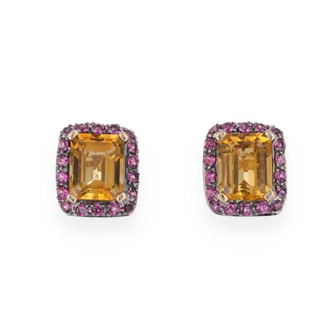 Gold, Citrine, and Amethyst Stone Earrings