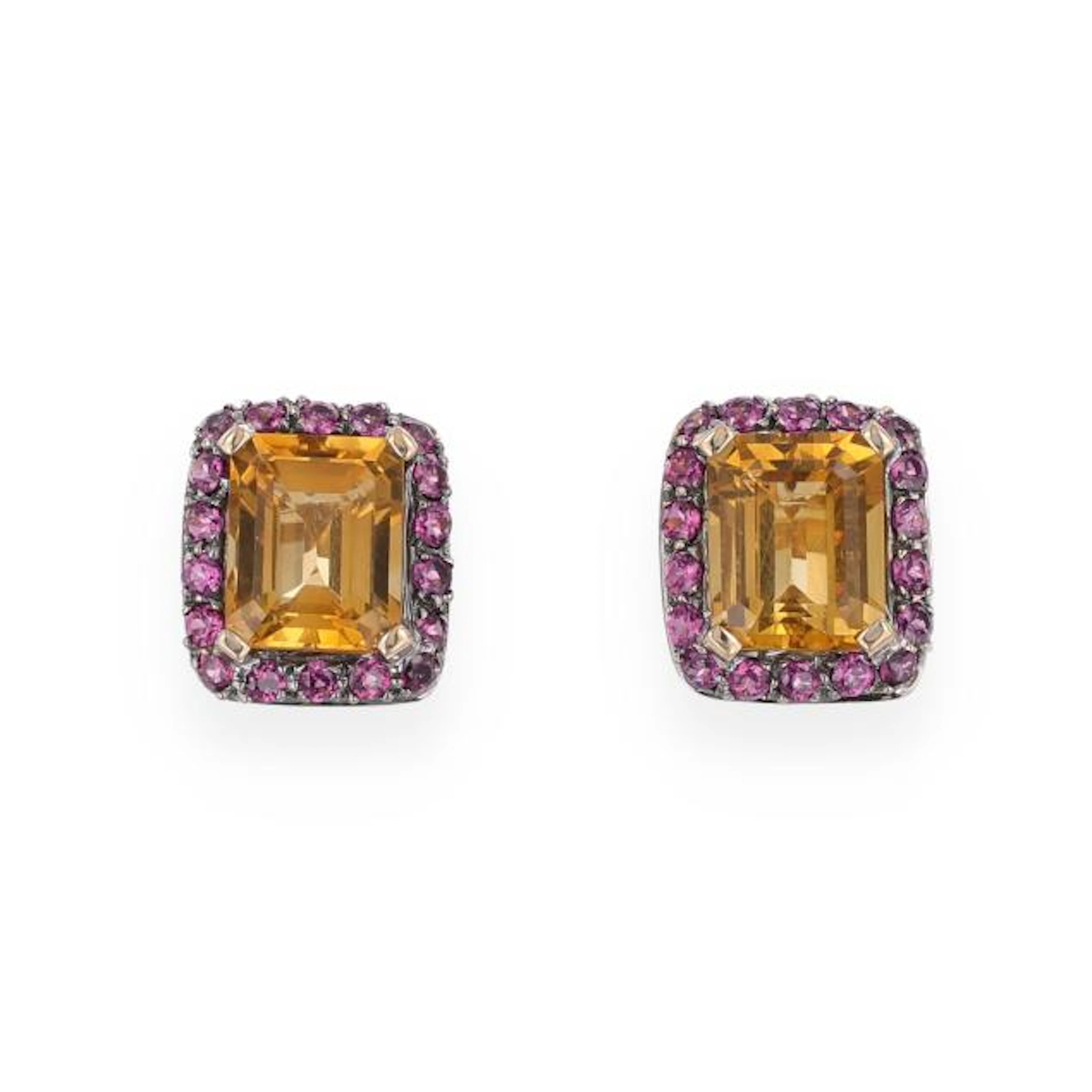 Gold, Citrine, and Amethyst Stone Earrings