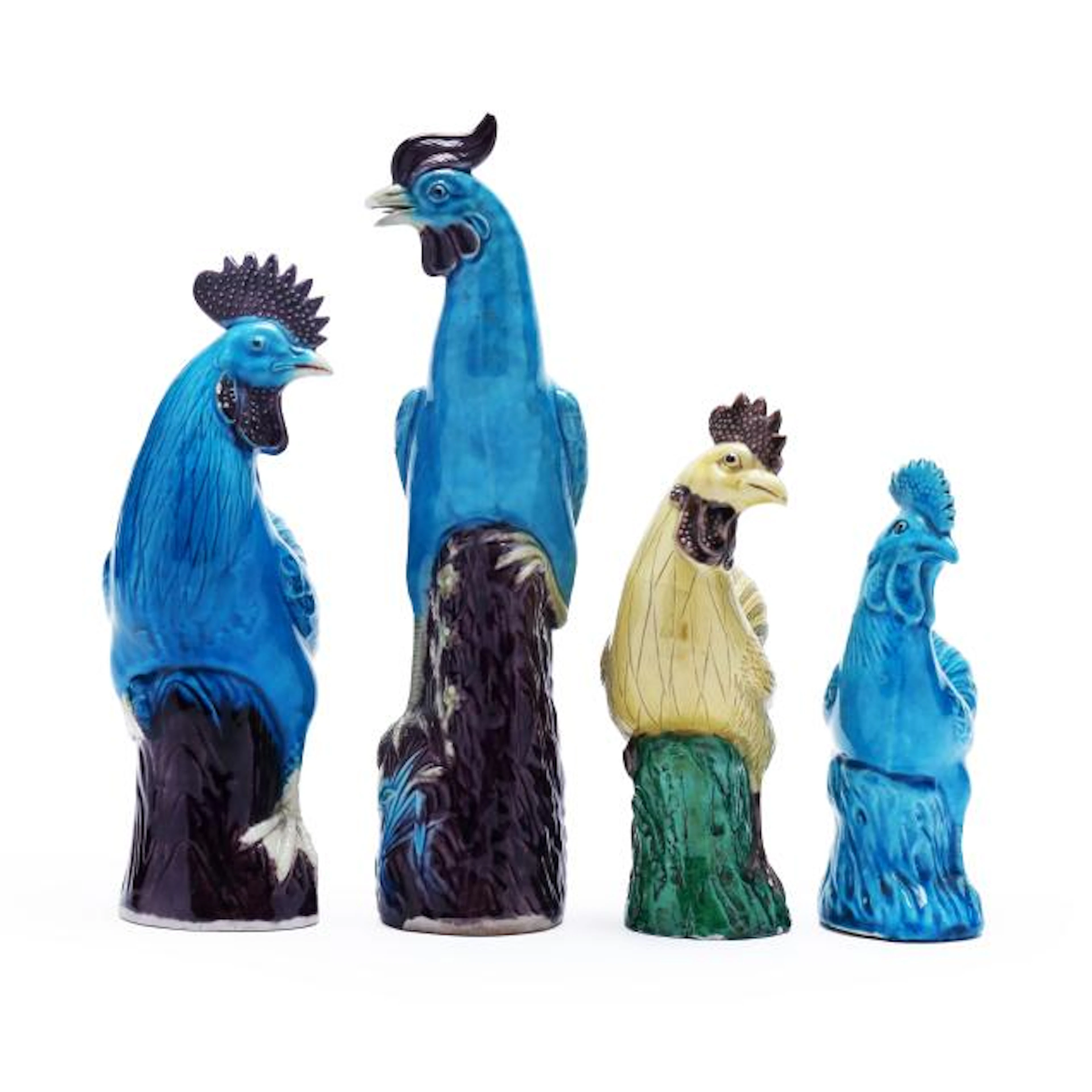 A Group of Chinese Porcelain Glazed Bird Figures