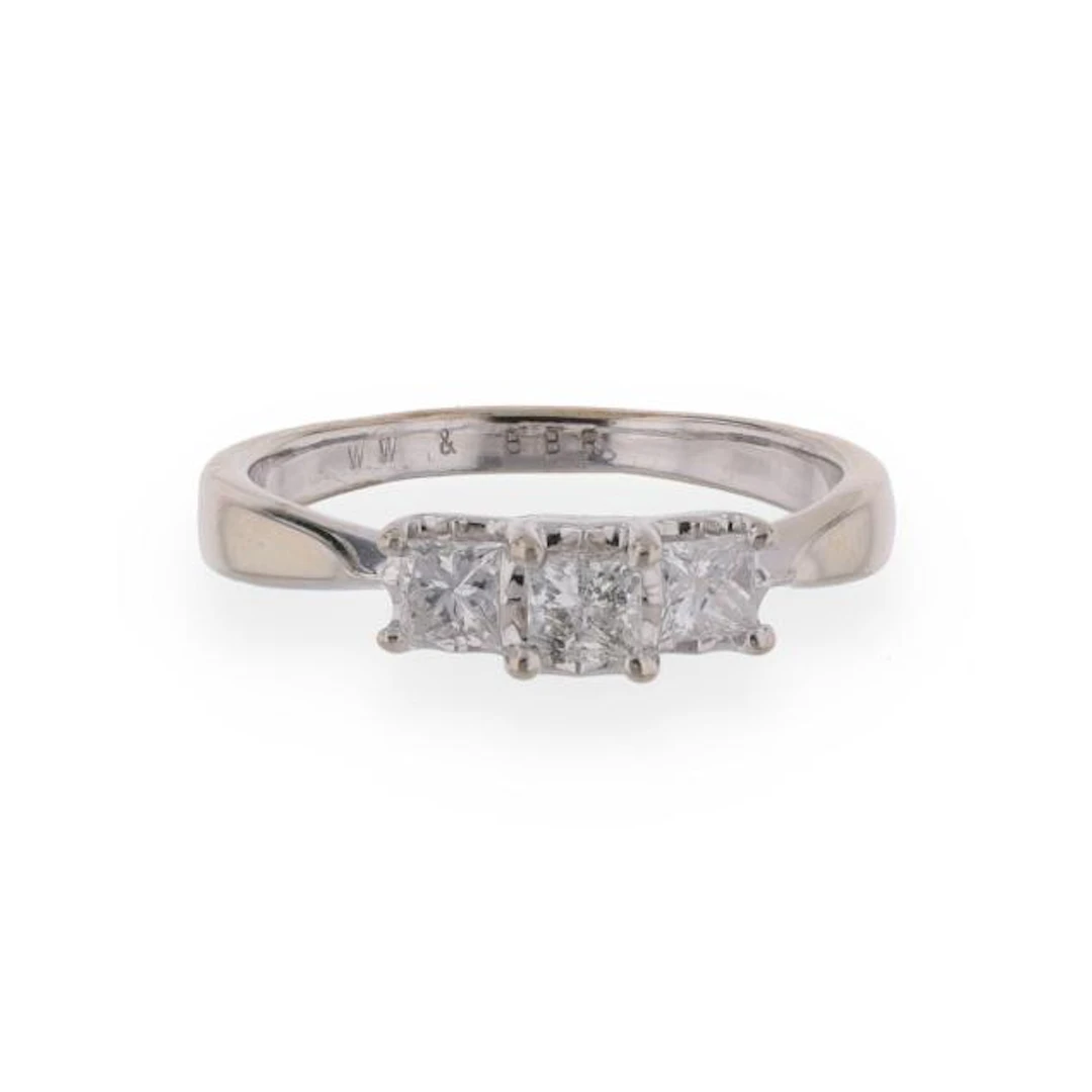 White Gold and Three-Stone Diamond Ring