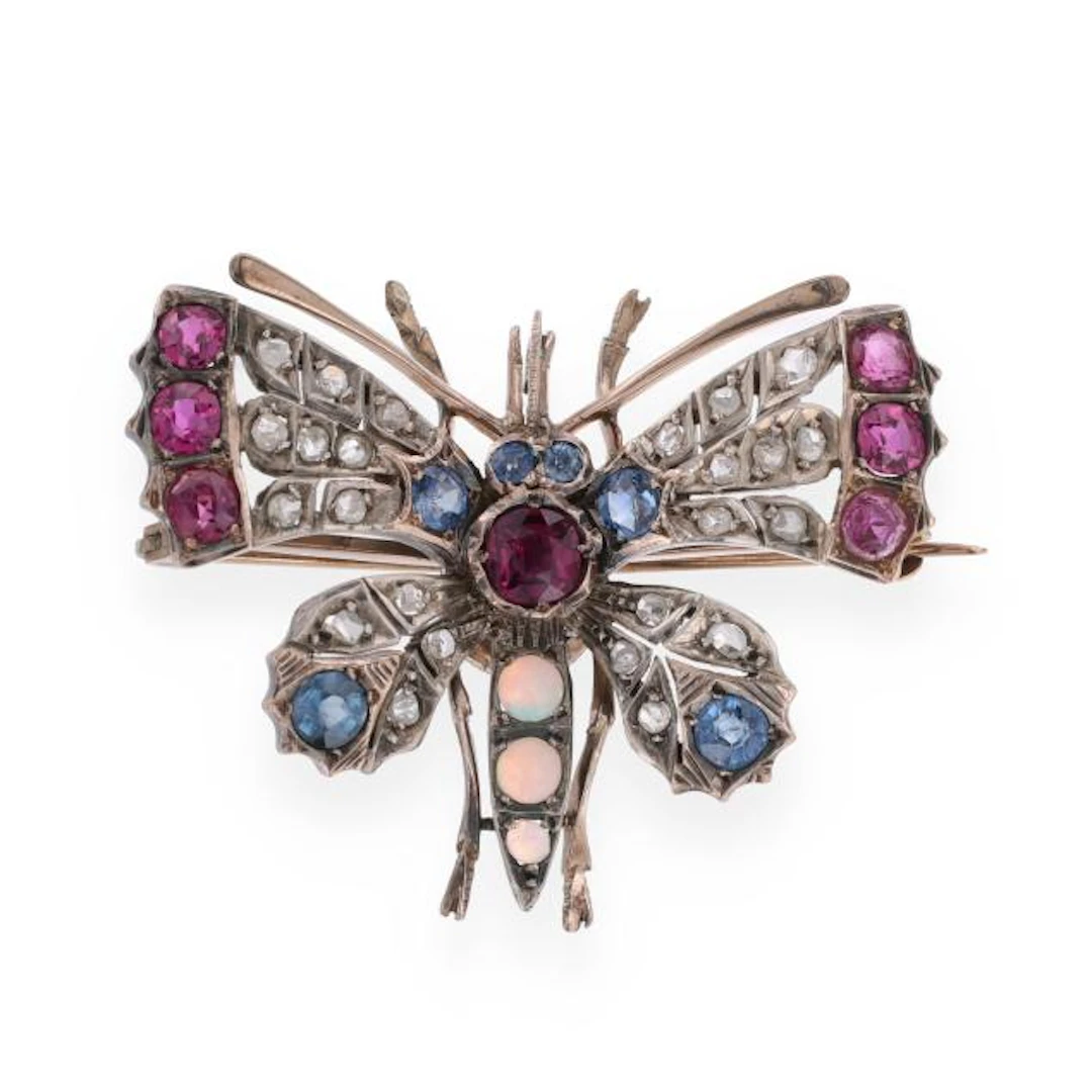 Antique Gold-Filled and Gem-Set Dragonfly Motif Brooch