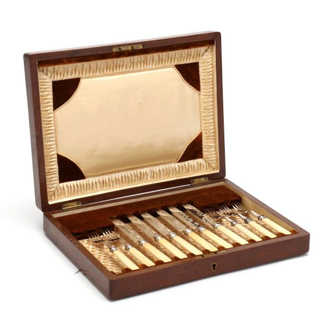 Cased Antique English Silver-Plated Fish Service