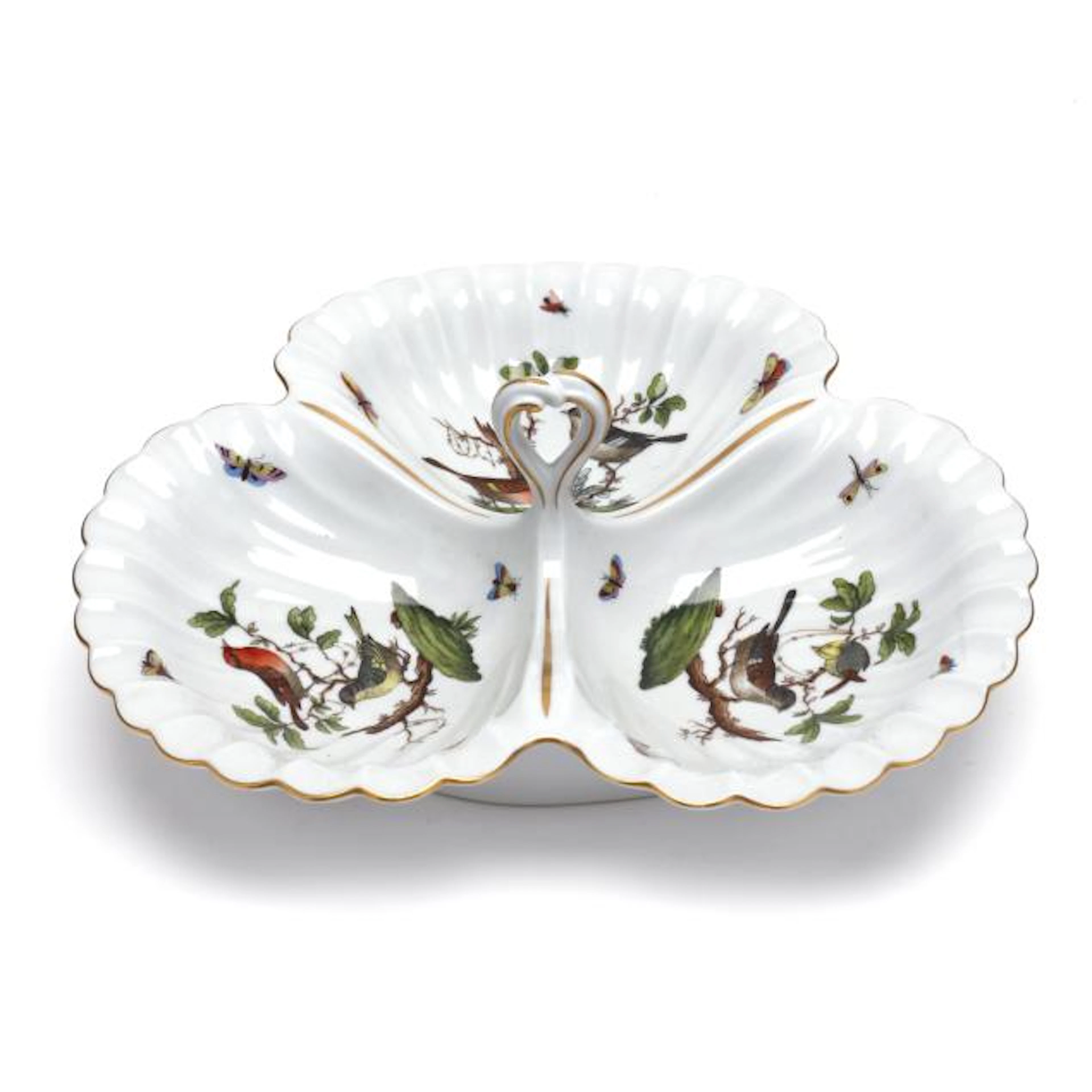 Herend Rothschild Bird Three-Part Shell Form Dish