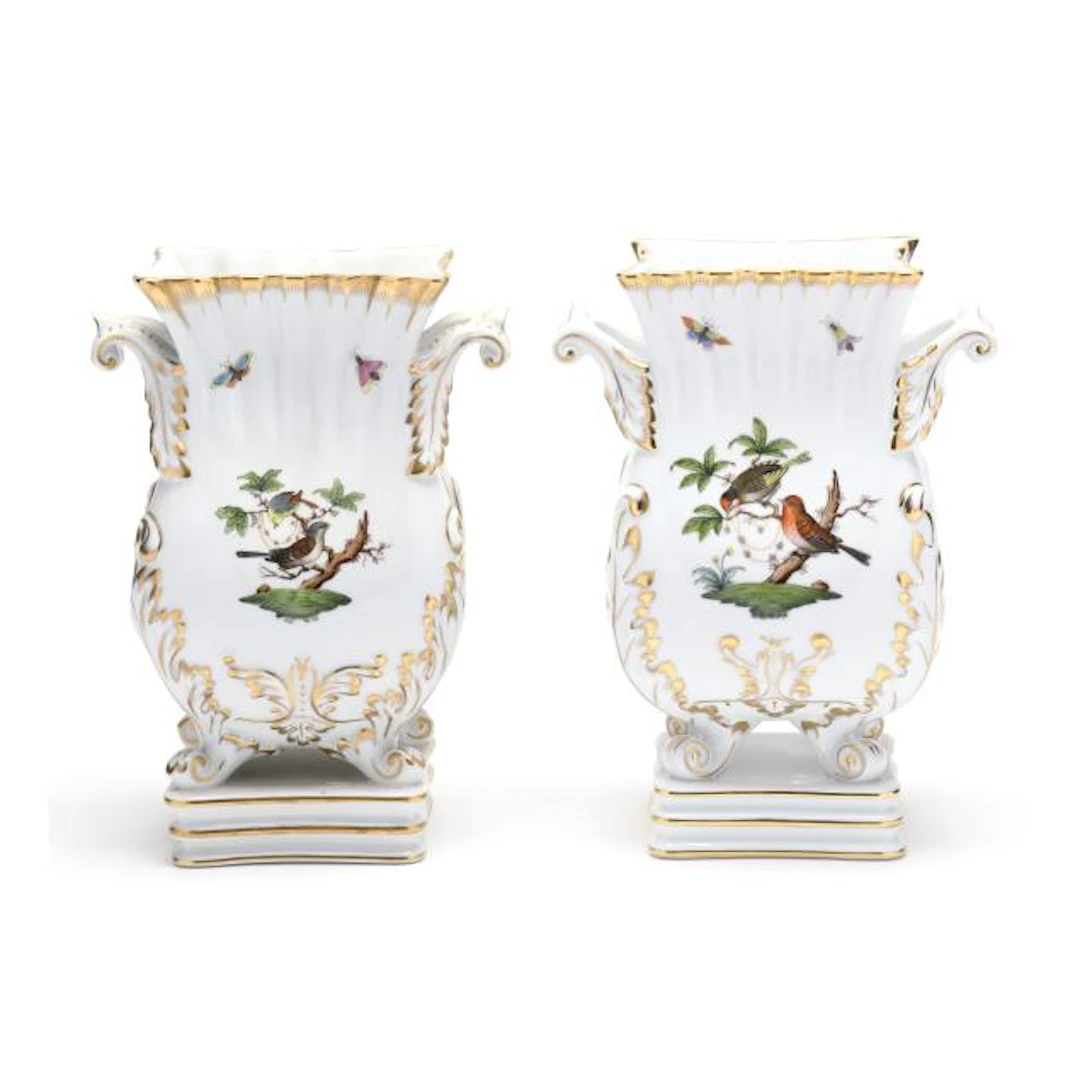 A Pair of Herend Rothschild Bird Footed Vases
