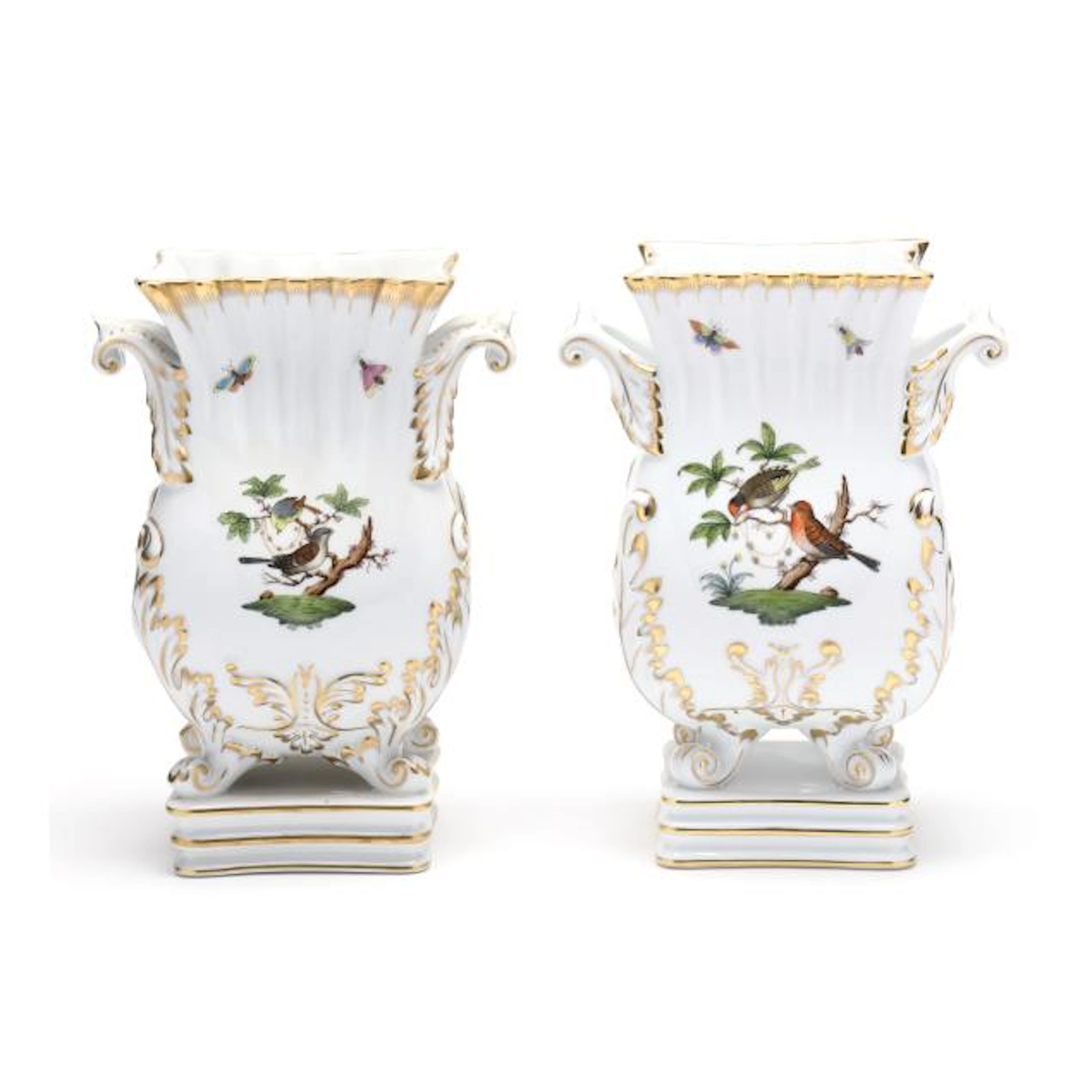 A Pair of Herend Rothschild Bird Footed Vases