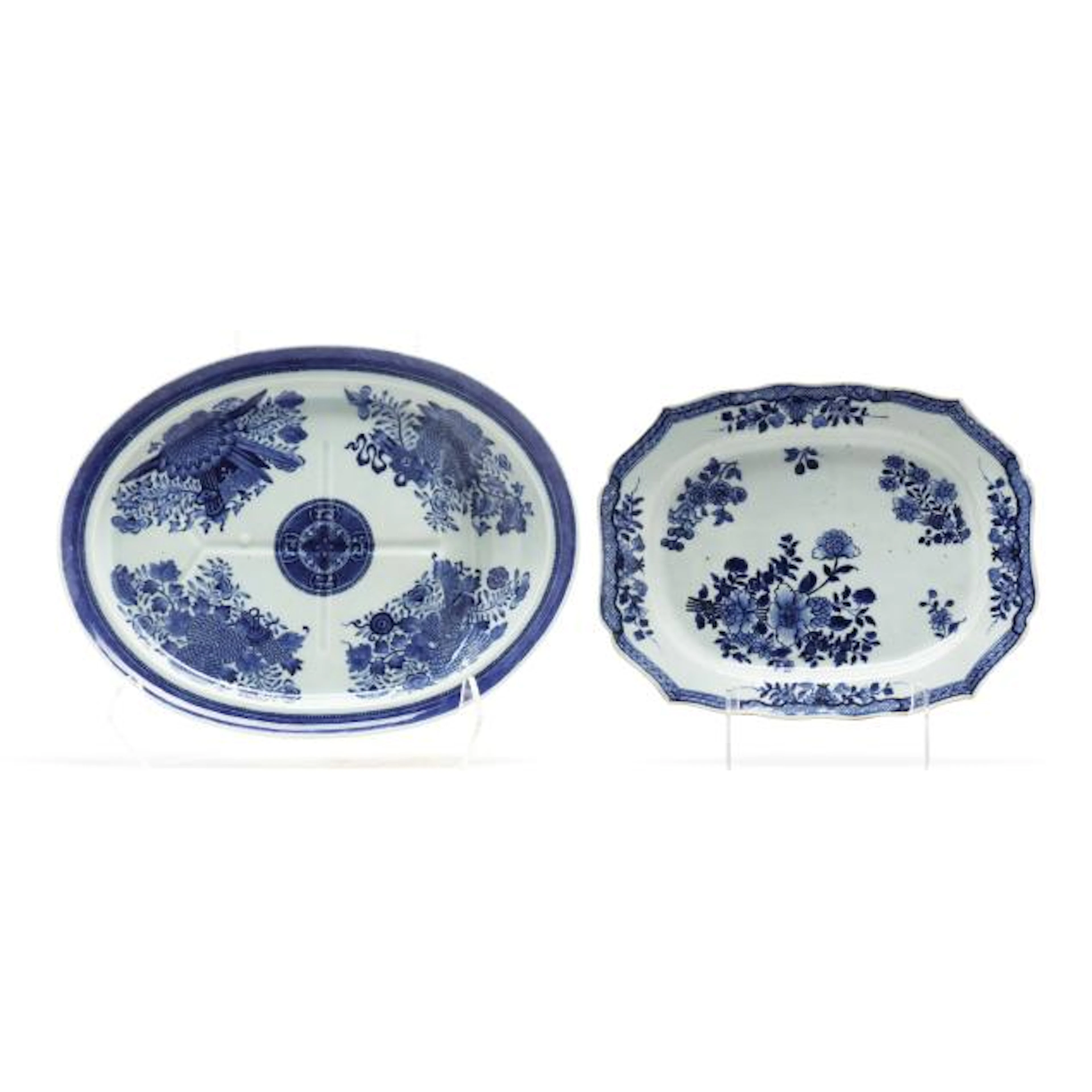 Two Chinese Export Blue and White Porcelain Serving Platters