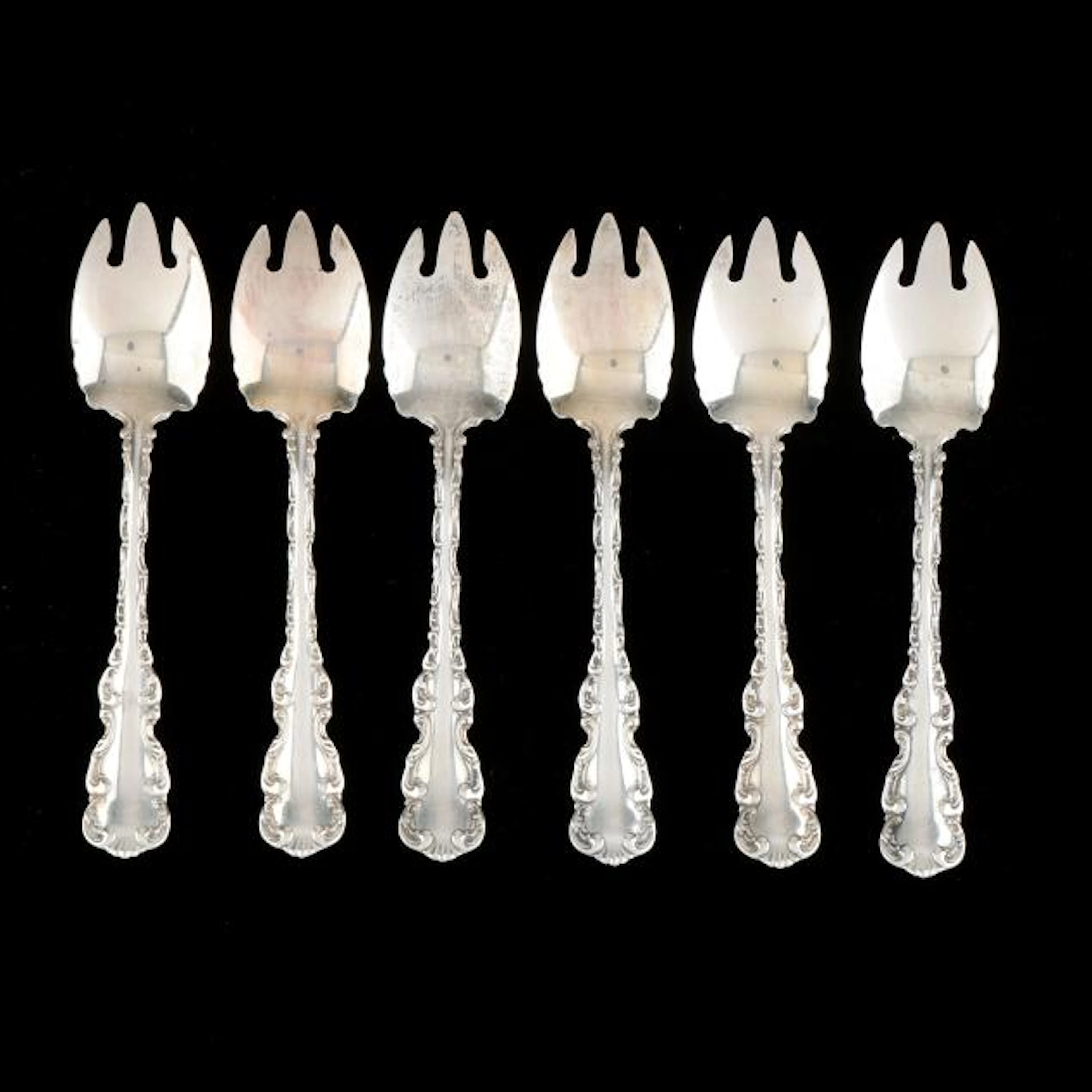 Set of Six Whiting Louis XIV Sterling Silver Ice Cream Forks