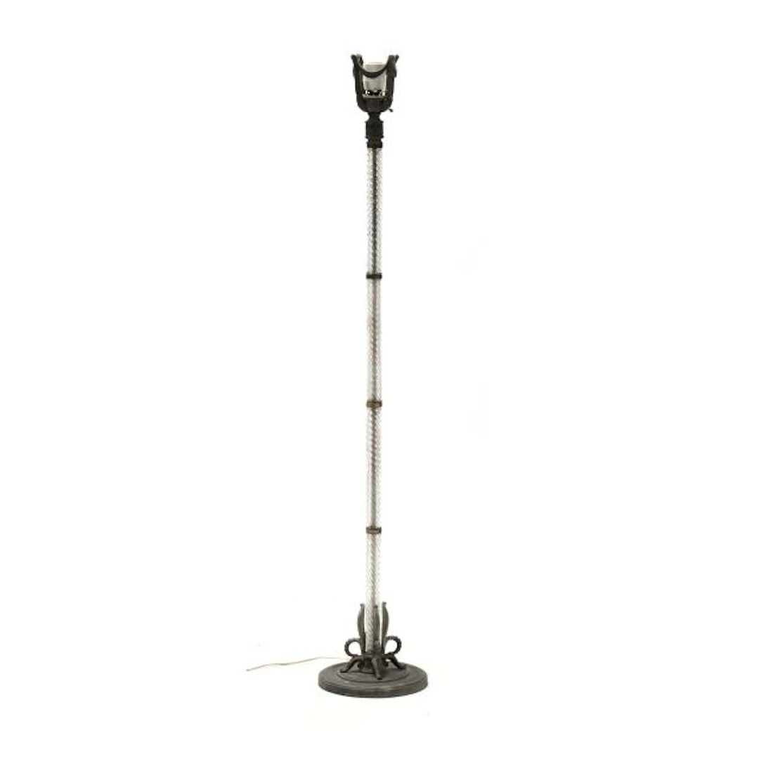 A Vintage Art Deco Glass and Patinated Metal Floor Lamp