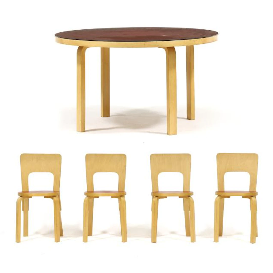 Alvar Aalto (Finland, 1898-1976), Vintage 91 Table and Four 66 Chairs