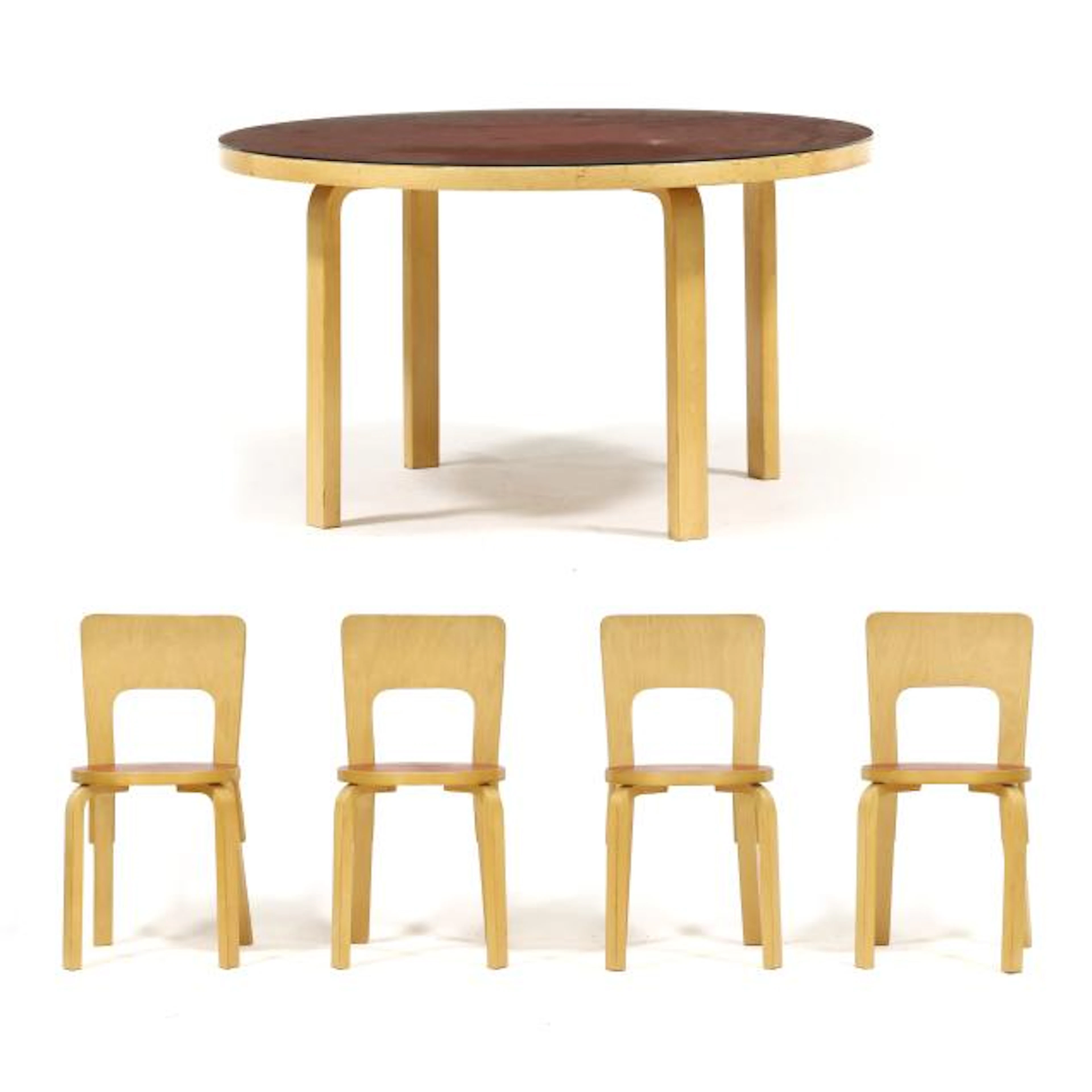 Alvar Aalto (Finland, 1898-1976), Vintage 91 Table and Four 66 Chairs