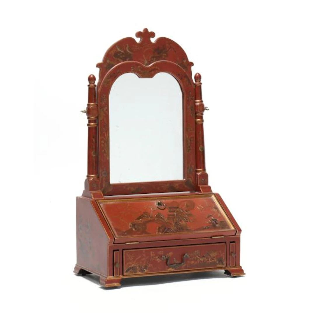 Red Queen Anne Style Chinoiserie Dressing Table Mirror