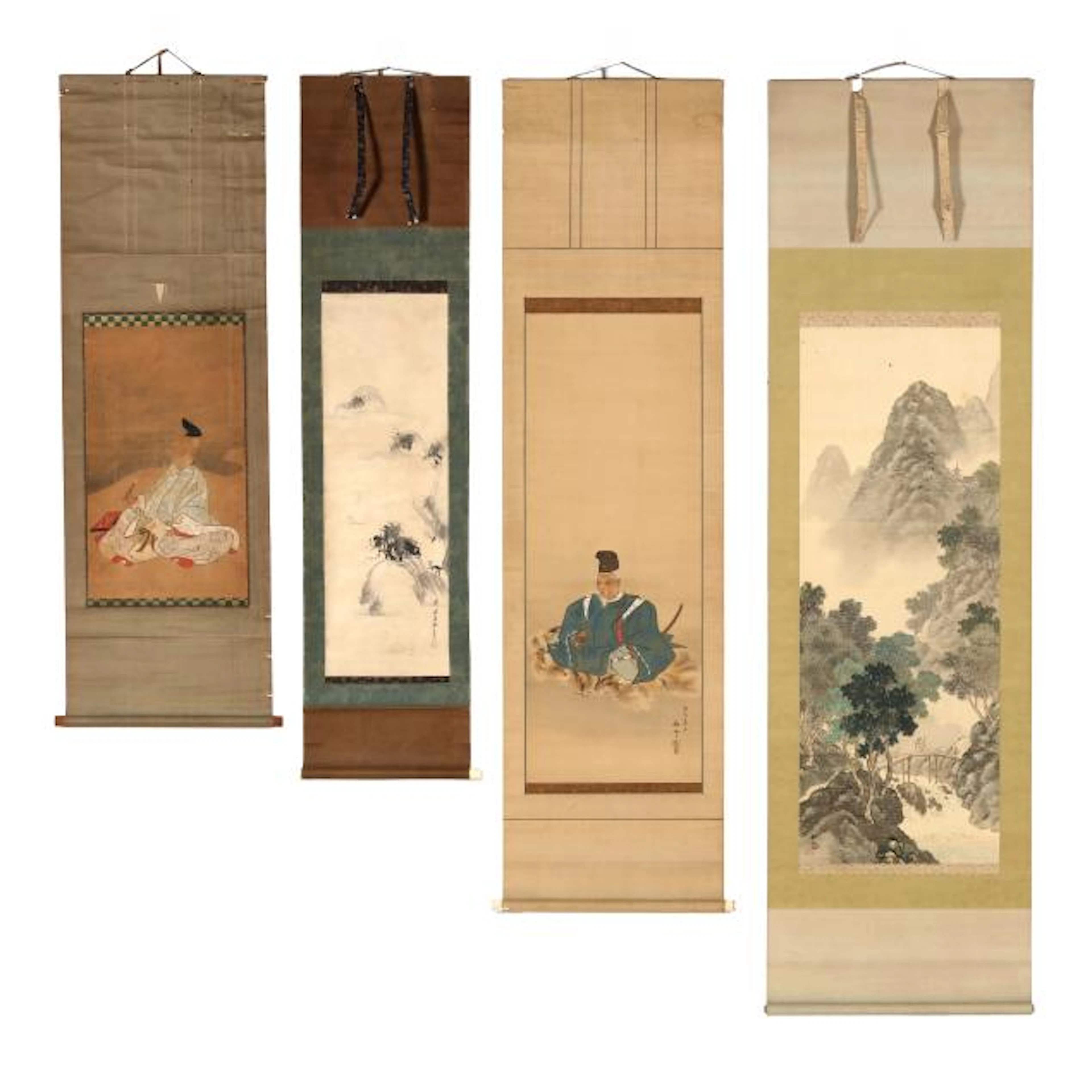 Four Japanese Paintings of Samurai and Landscapes