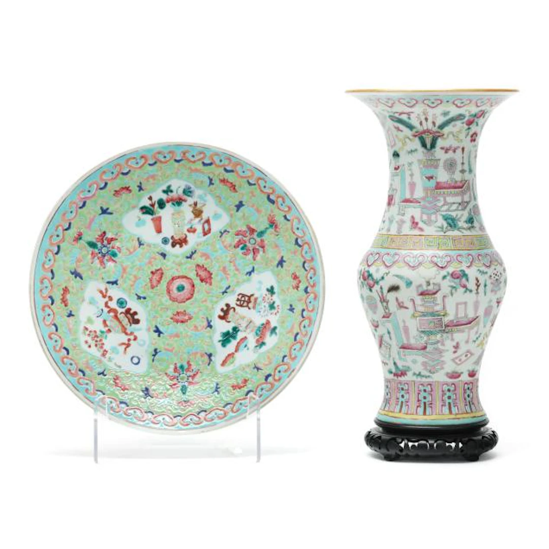 Two Chinese Famille Rose "Hundred Antiques" Porcelain Artworks