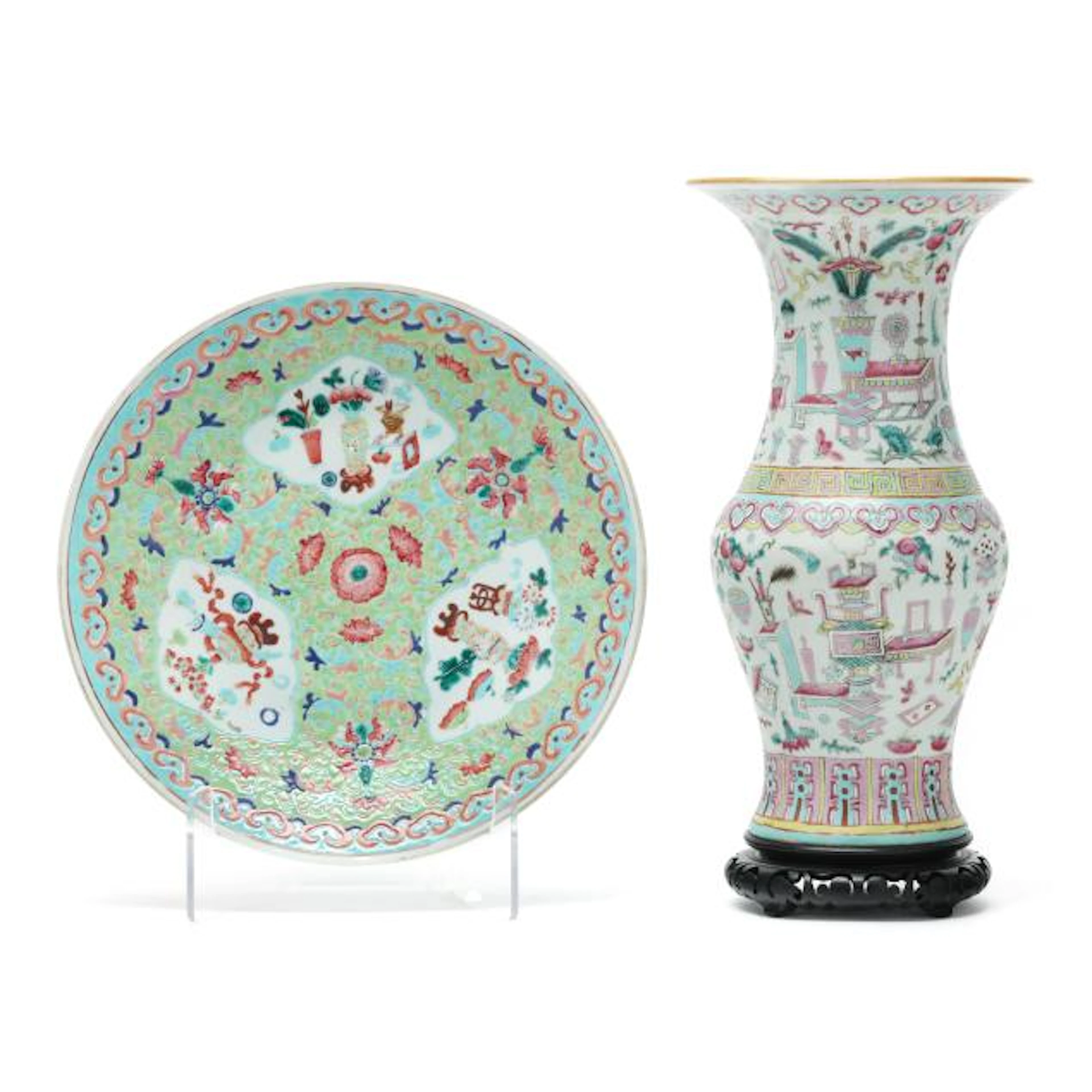 Two Chinese Famille Rose "Hundred Antiques" Porcelain Artworks