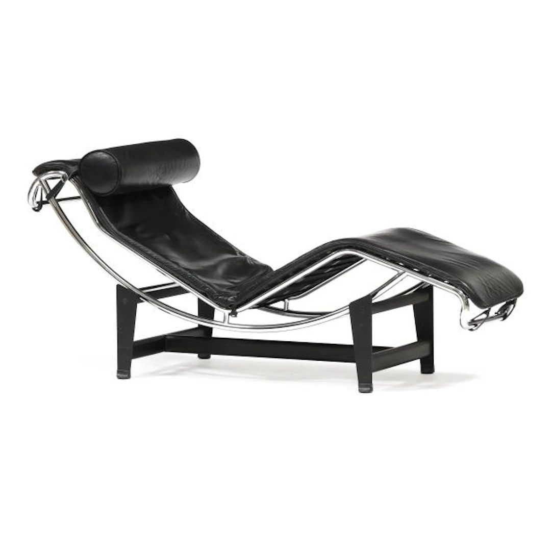 After LeCorbusier, LC4 Black Leather Chaise Lounge