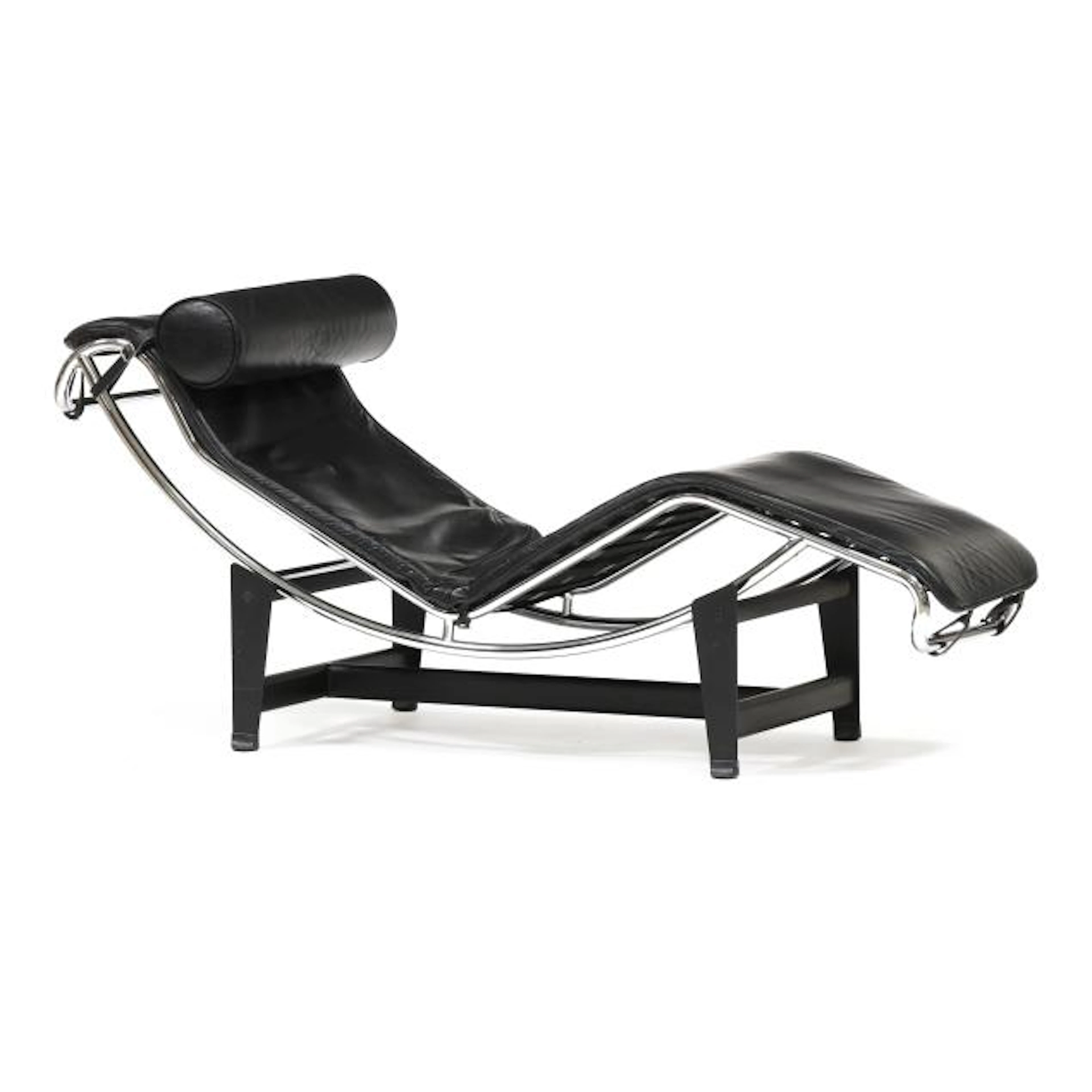 After LeCorbusier, LC4 Black Leather Chaise Lounge