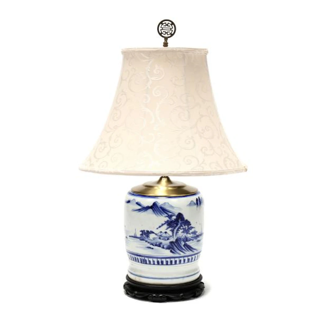 A Chinese Blue and White Canton Ginger Jar Lamp