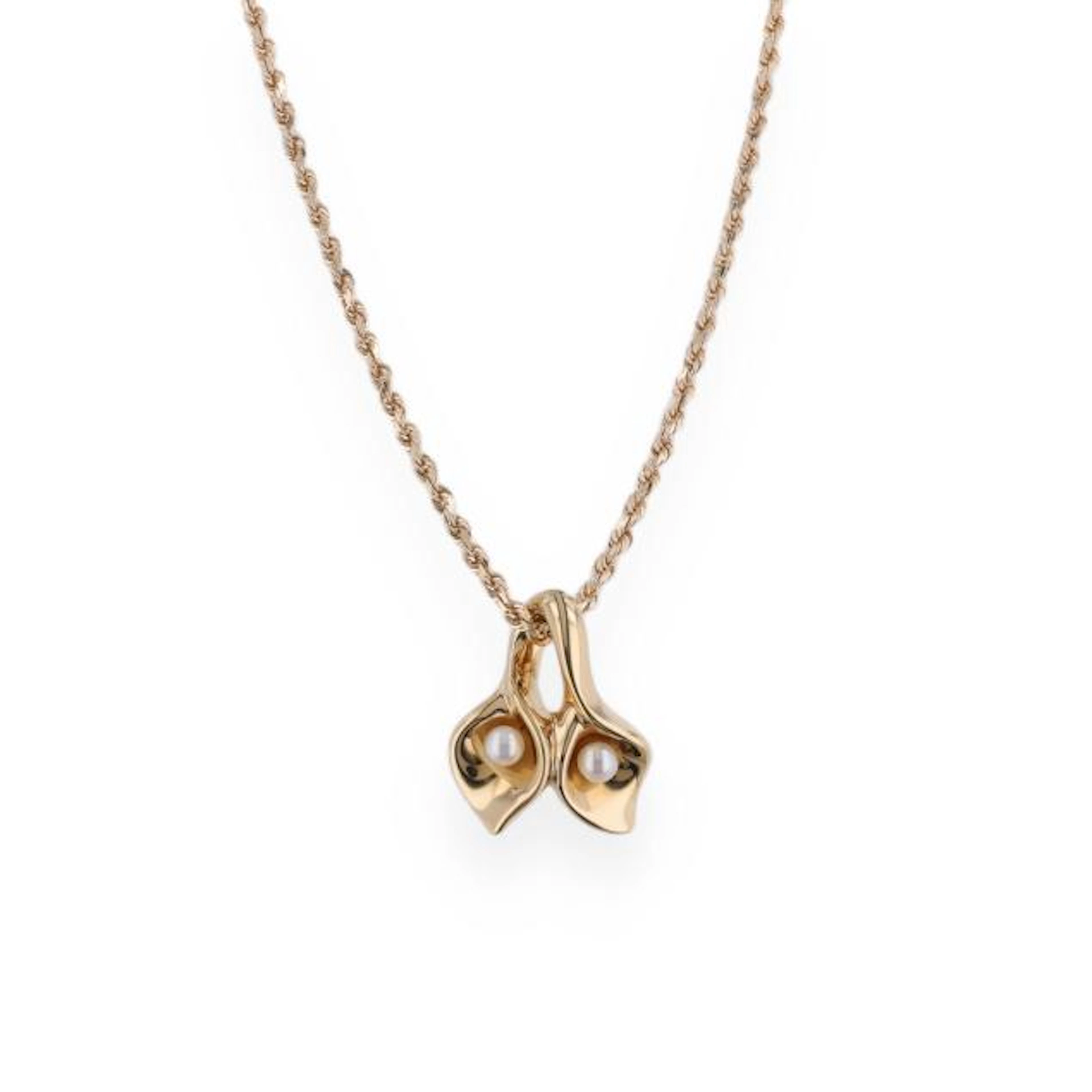 Gold and Pearl Floral Motif Pendant on Chain