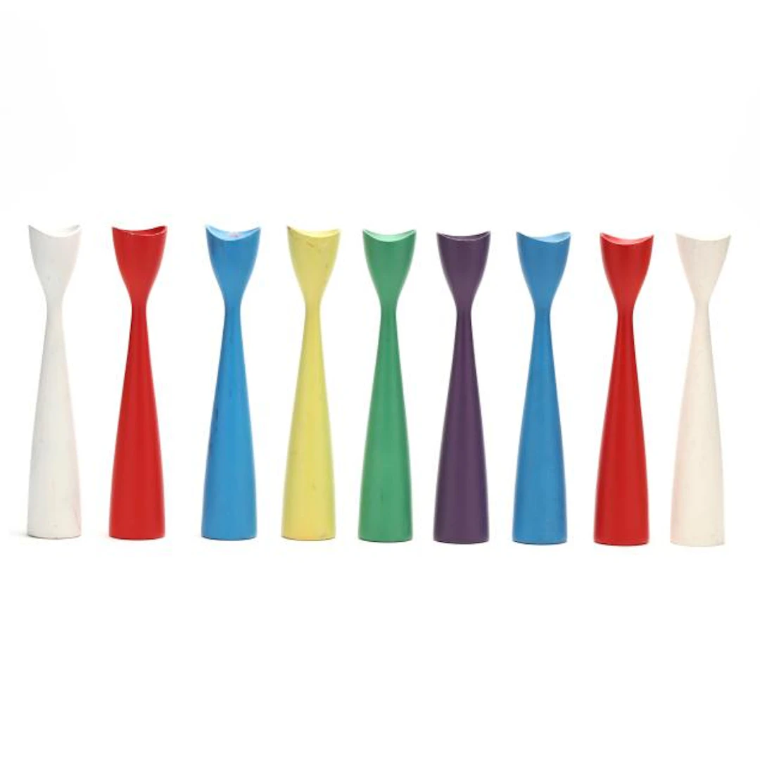 Brdr. Bonfils, Collection of Nine Multi Color Candlesticks