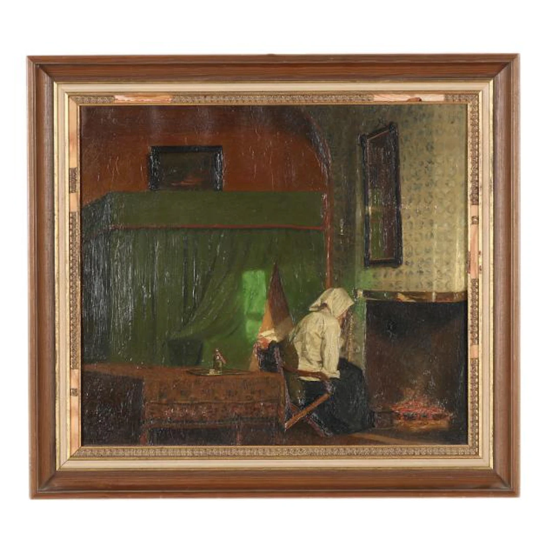 Continental School (Circa 1900), Woman Seated by a Hearth