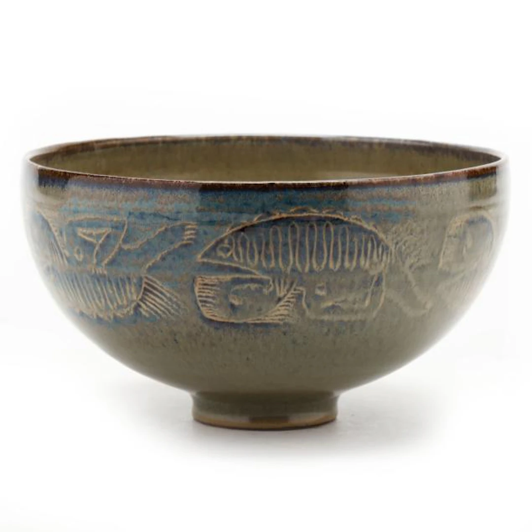 Edwin and Mary Scheier, Mid-Century Pottery Bowl with Abstract Figures