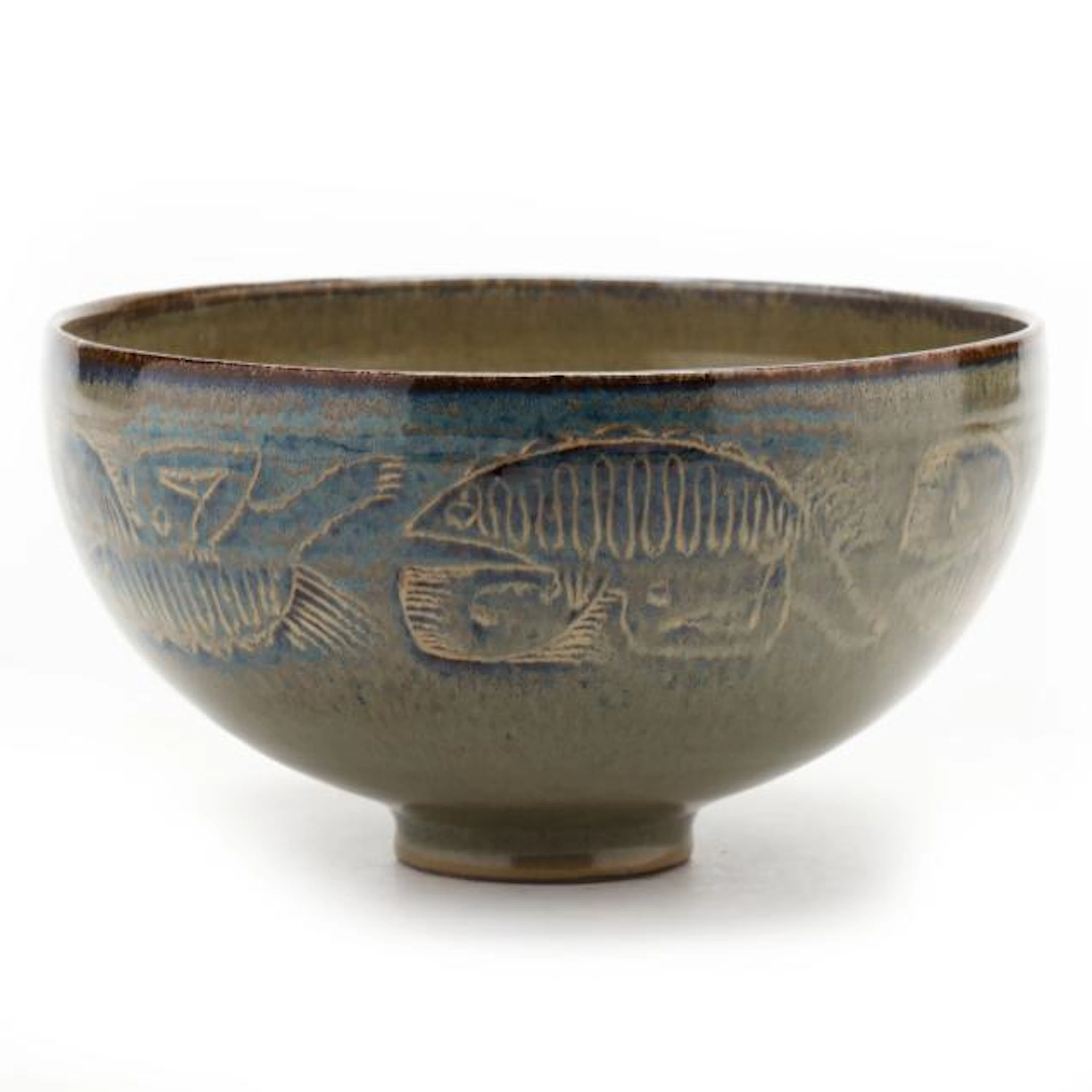 Edwin and Mary Scheier, Mid-Century Pottery Bowl with Abstract Figures
