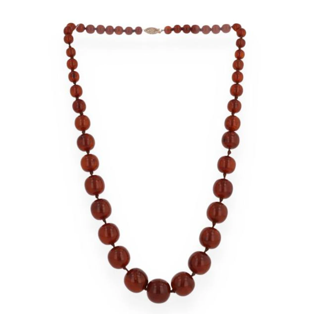 Gold and Graduated Amber Bead Necklace