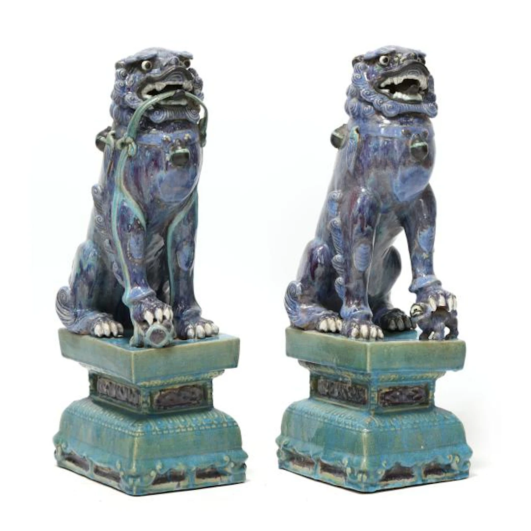 A Pair of Large Asian Glazed Ceramic Foo Lions