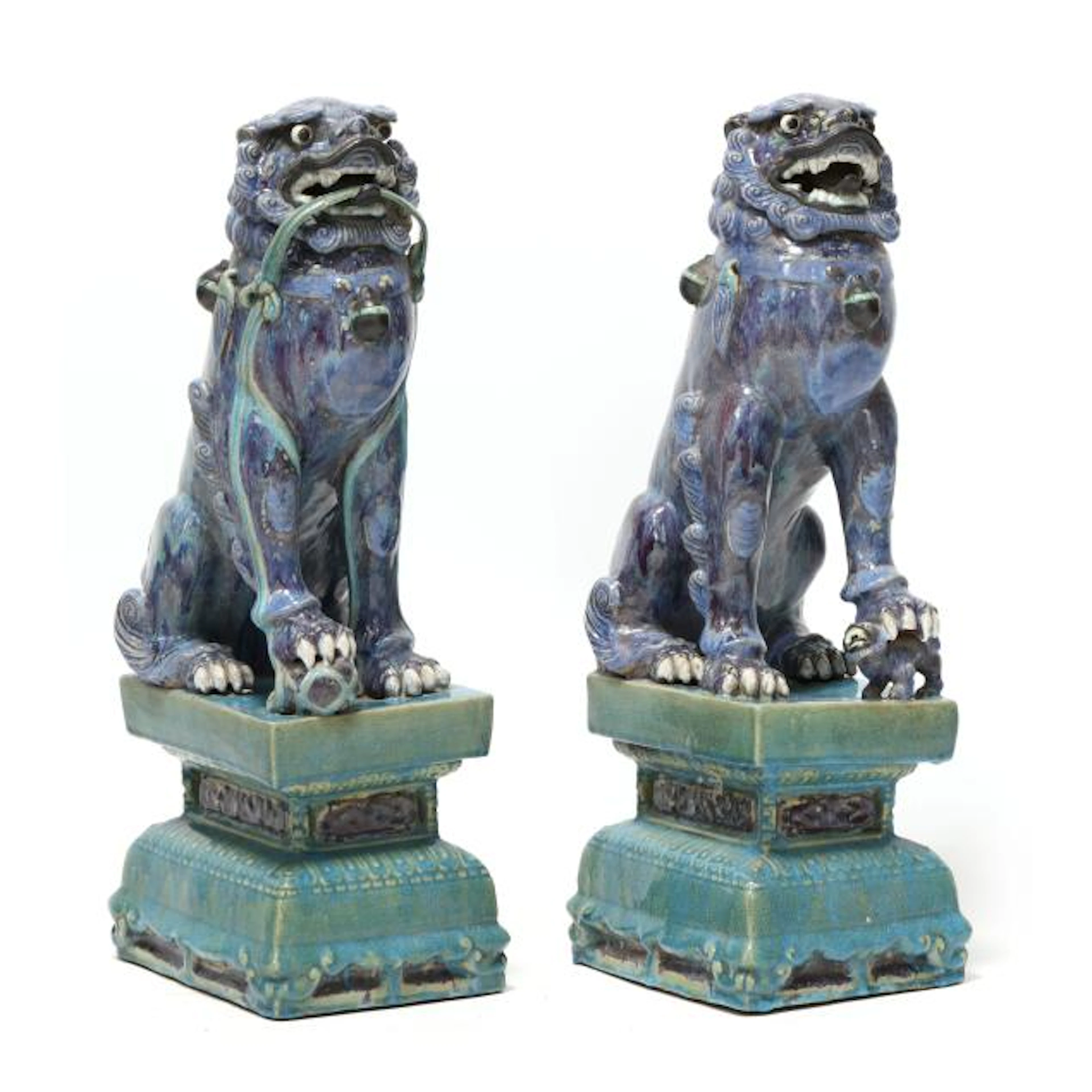 A Pair of Large Asian Glazed Ceramic Foo Lions