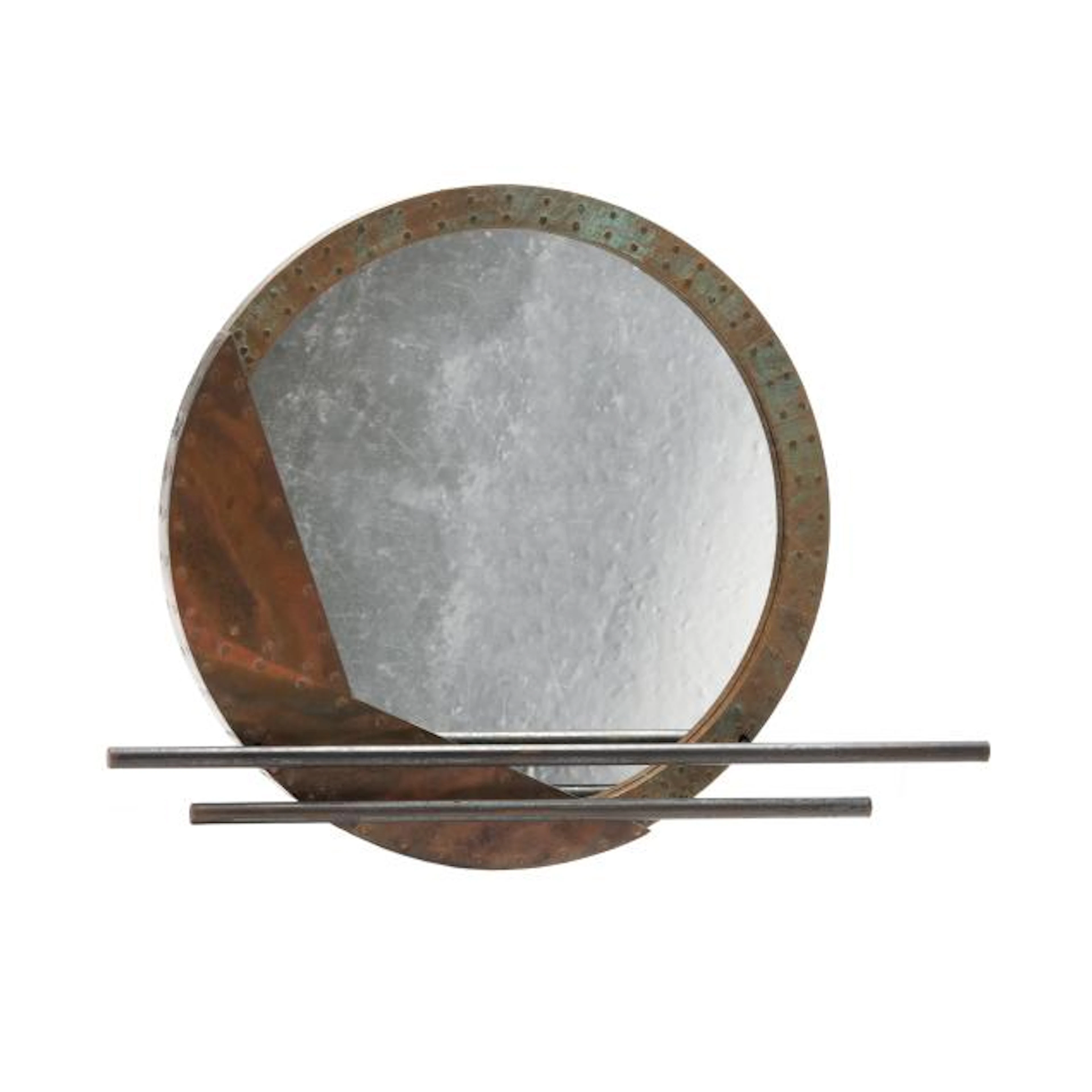 F L Wall (American, b. 1947), Modernist Copper Mounted Tondo Wall Mirror