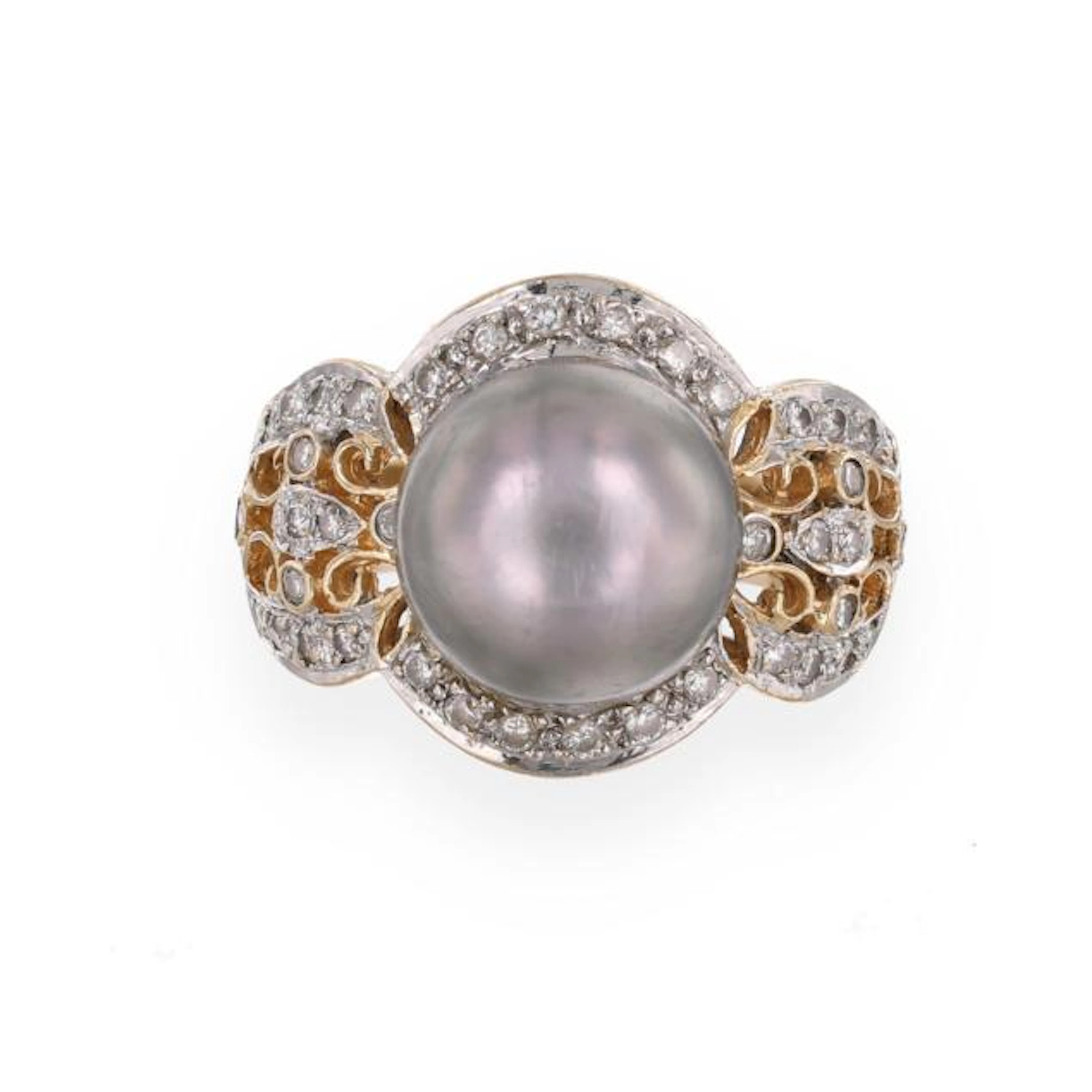 Bi-Color Gold, Tahitian Pearl and Diamond Ring